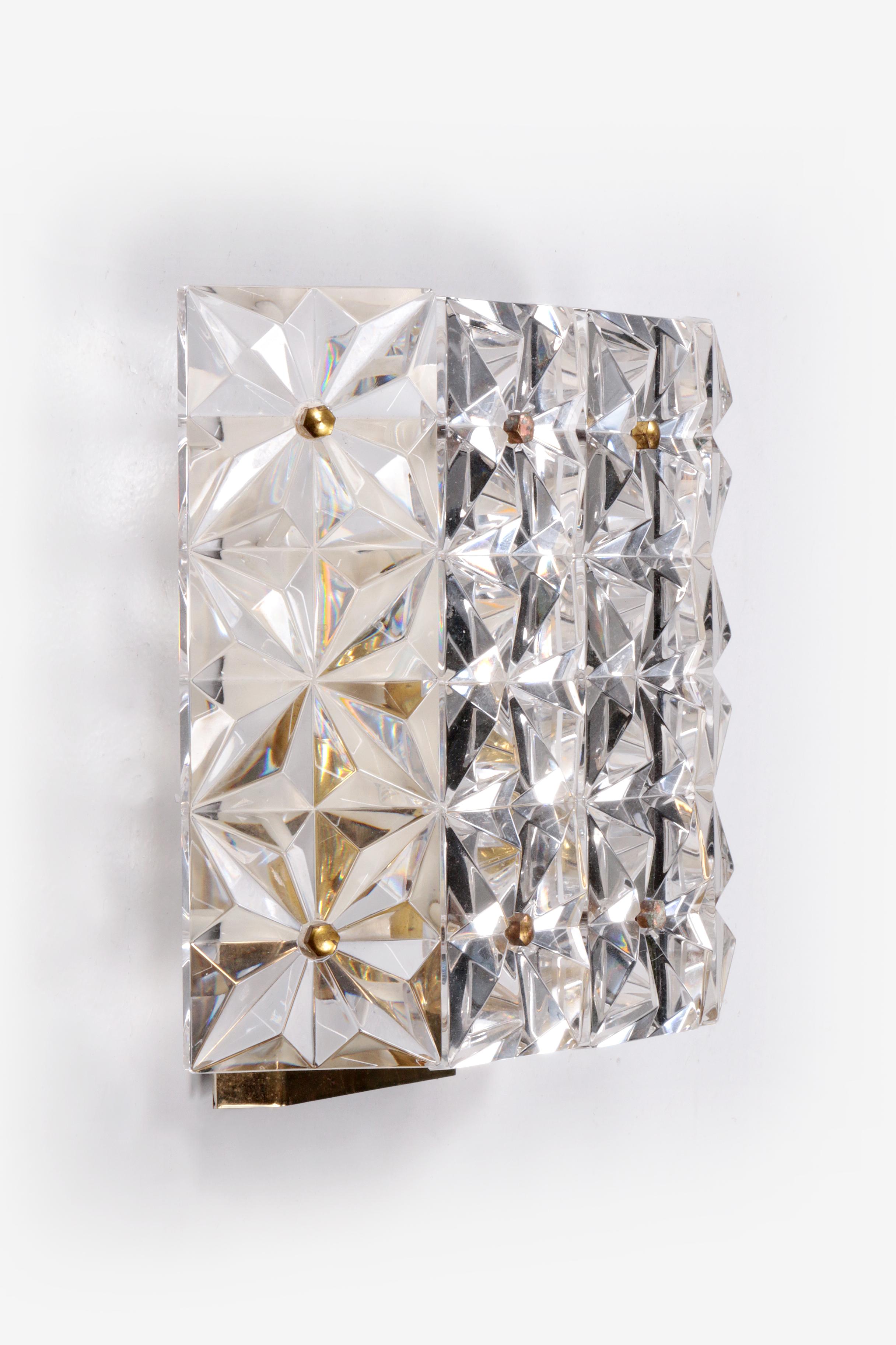 Original 1960s Kinkeldey Crystal Glass Brass Wall Lamp For Sale 6