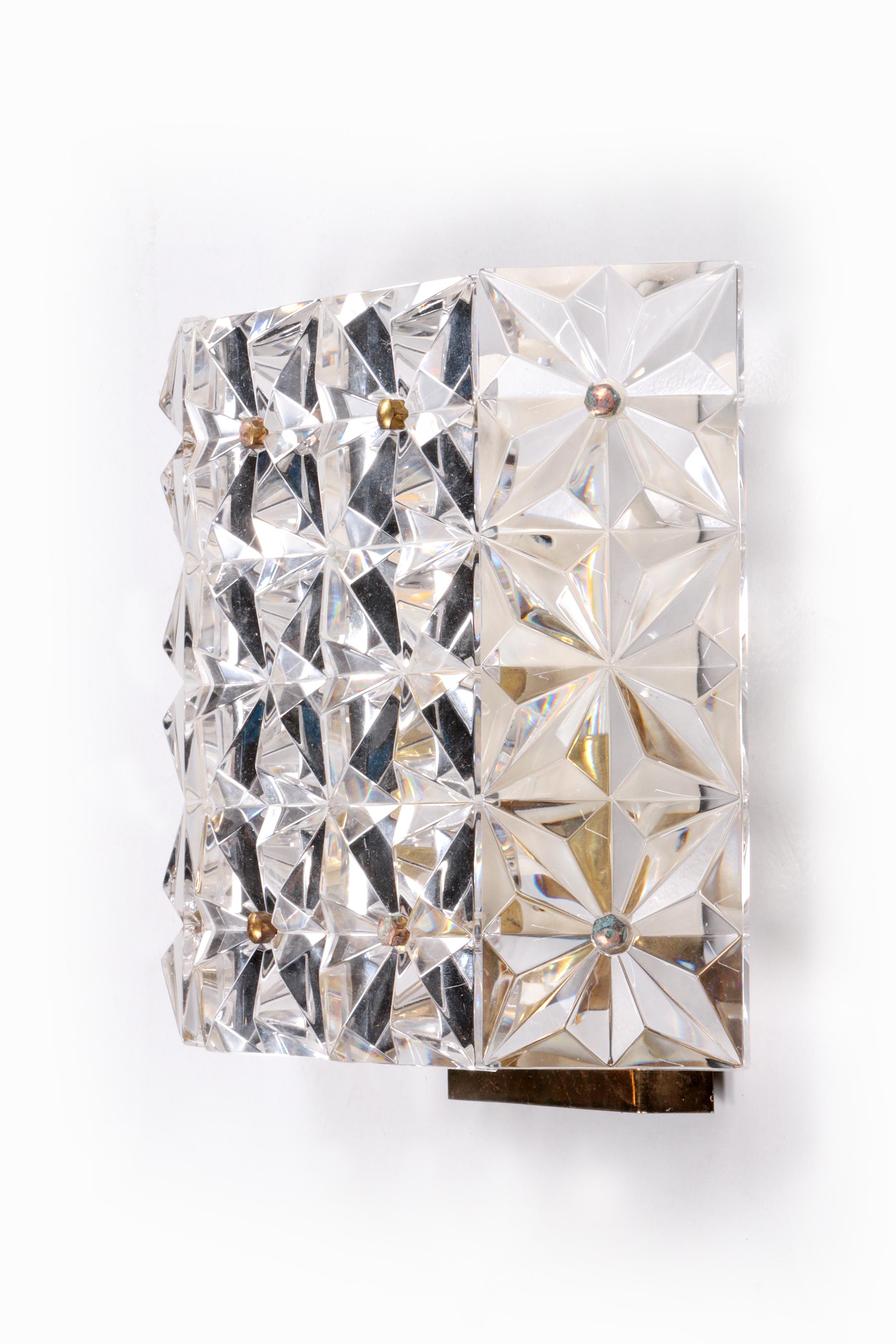 Original 1960s Kinkeldey Crystal Glass Brass Wall Lamp For Sale 7