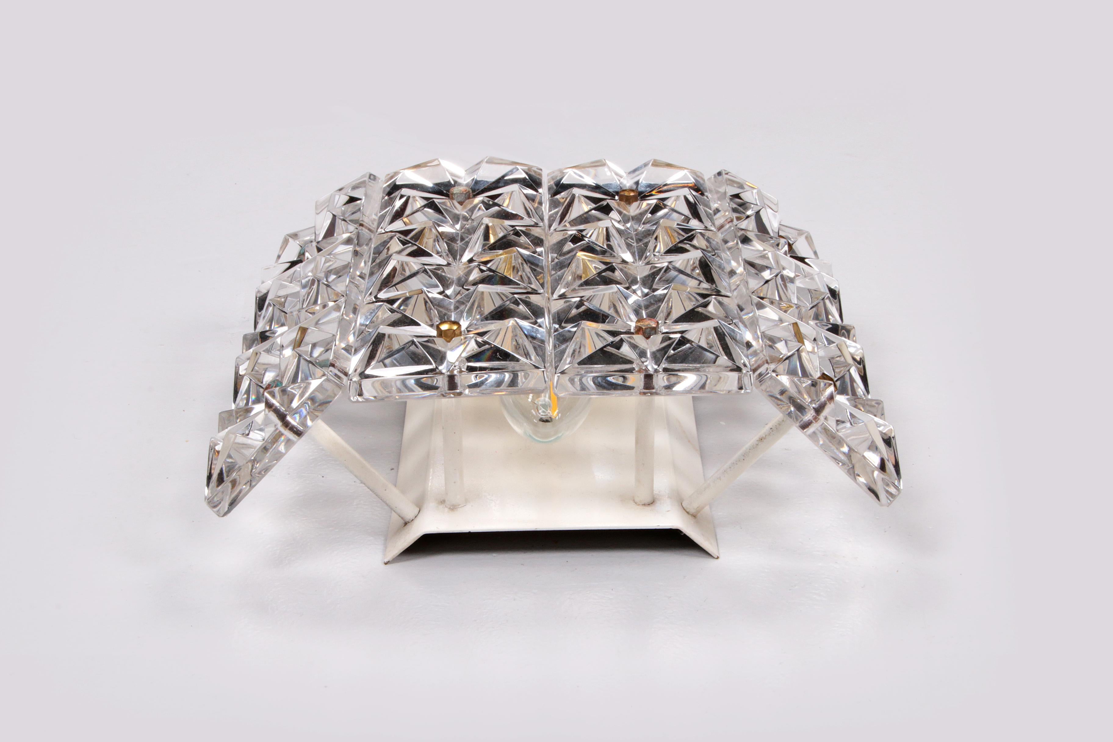 20th Century Original 1960s Kinkeldey Crystal Glass Brass Wall Lamp For Sale
