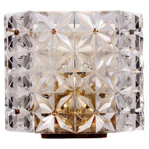 Original 1960s Kinkeldey Crystal Glass Brass Wall Lamp For Sale