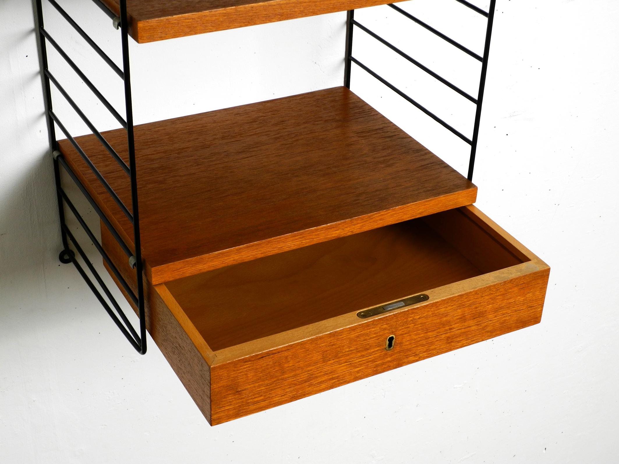 Original 1960s Nisse Strinning teak string shelf with a drawer and 2 shelves 3