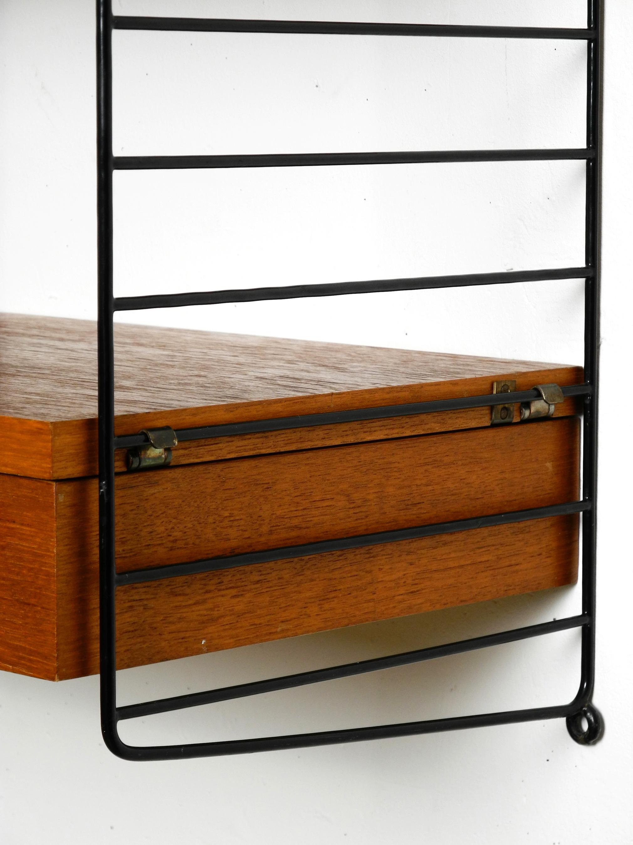 Mid-20th Century Original 1960s Nisse Strinning teak string shelf with a drawer and 2 shelves