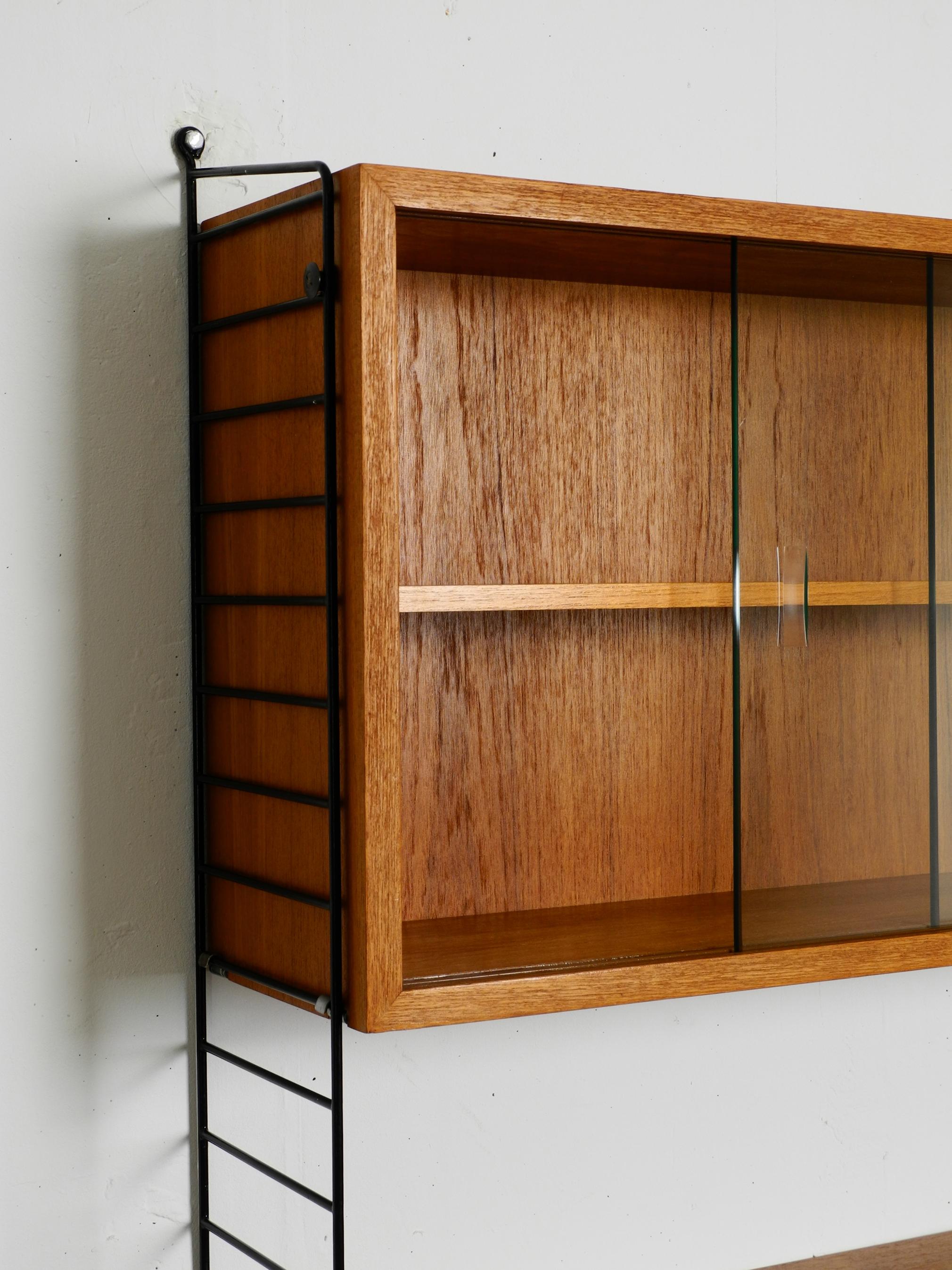 Original 1960s Nisse Strinning Teak String Shelf with Sliding Glass