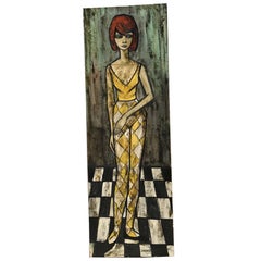 Original 1960s Painting on Canvas of French Woman by Villard Aka Charles Levier