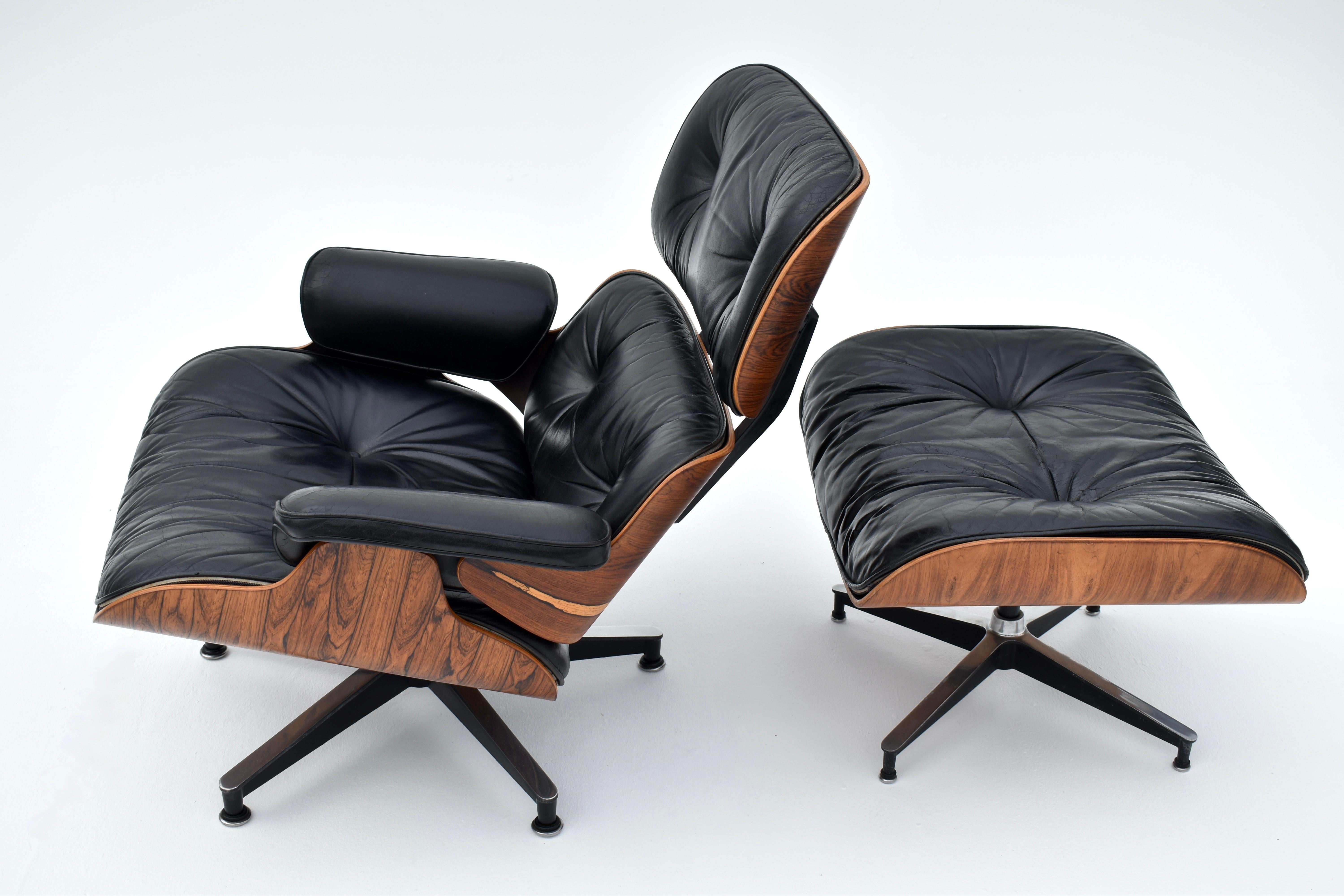 Mid-20th Century Original 1960's Production Eames Lounge Chair & Ottoman For Herman Miller For Sale