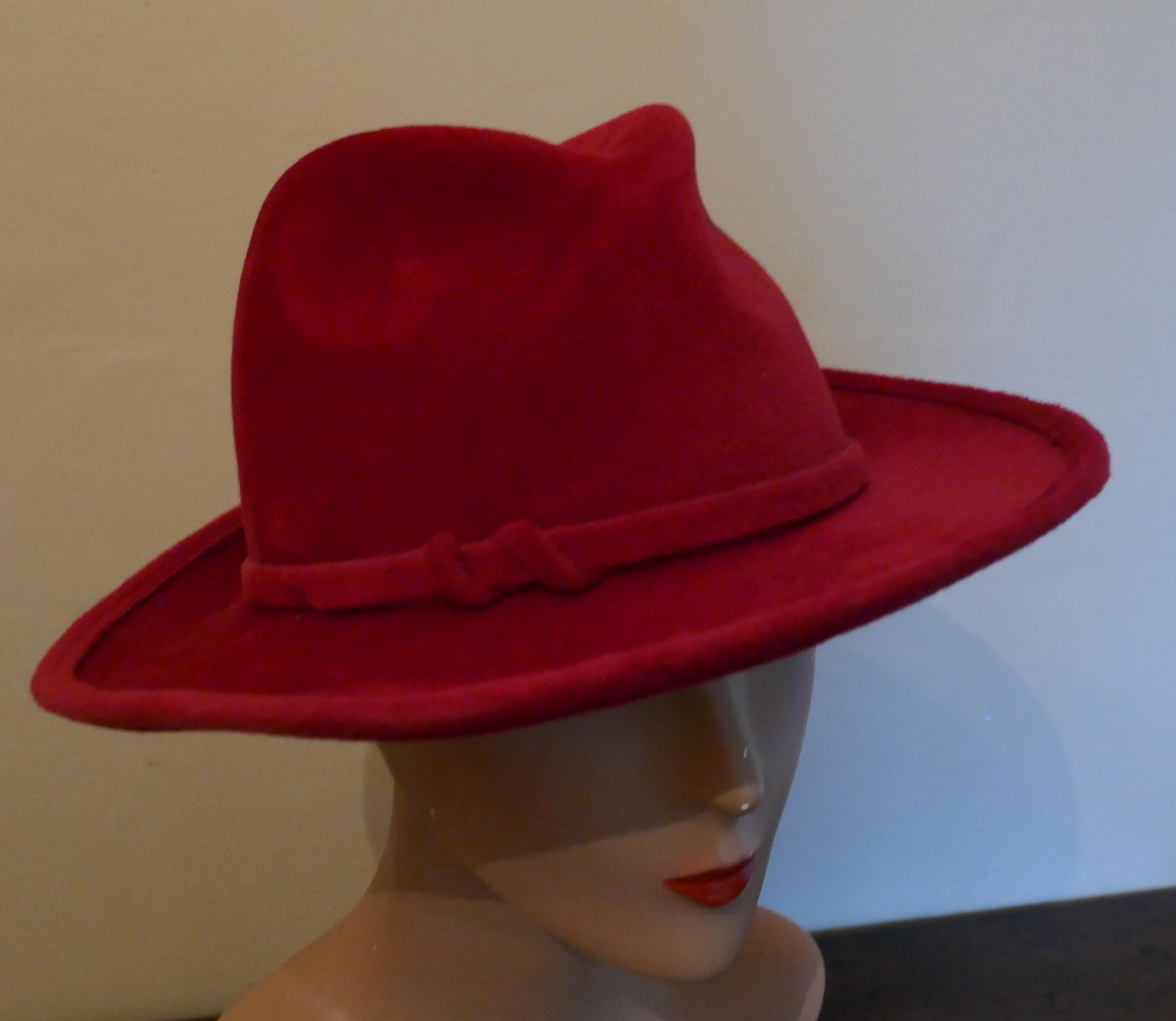Gray Original 1960s Red Fedora Style Hat designed by Marida