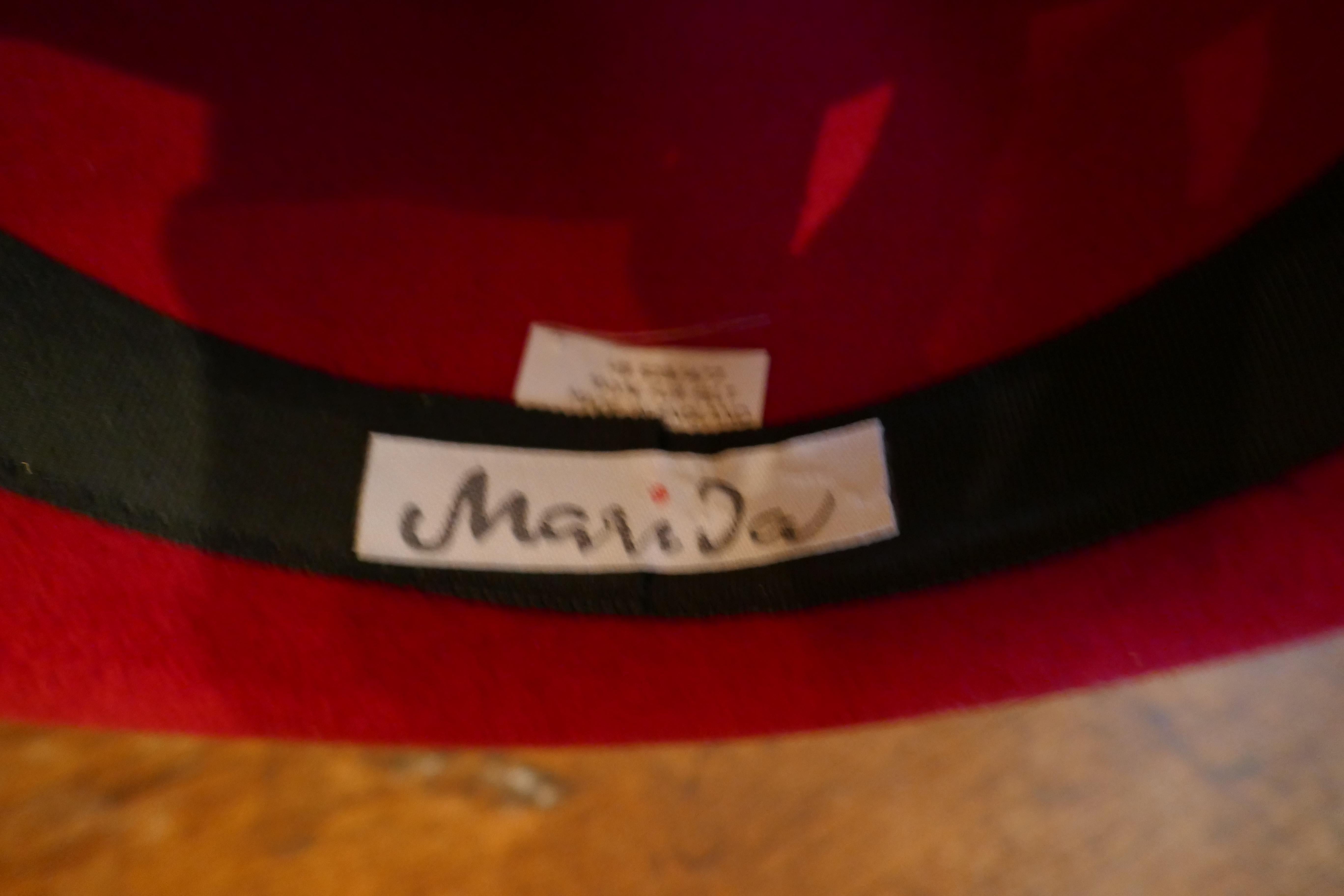 Women's Original 1960s Red Fedora Style Hat designed by Marida