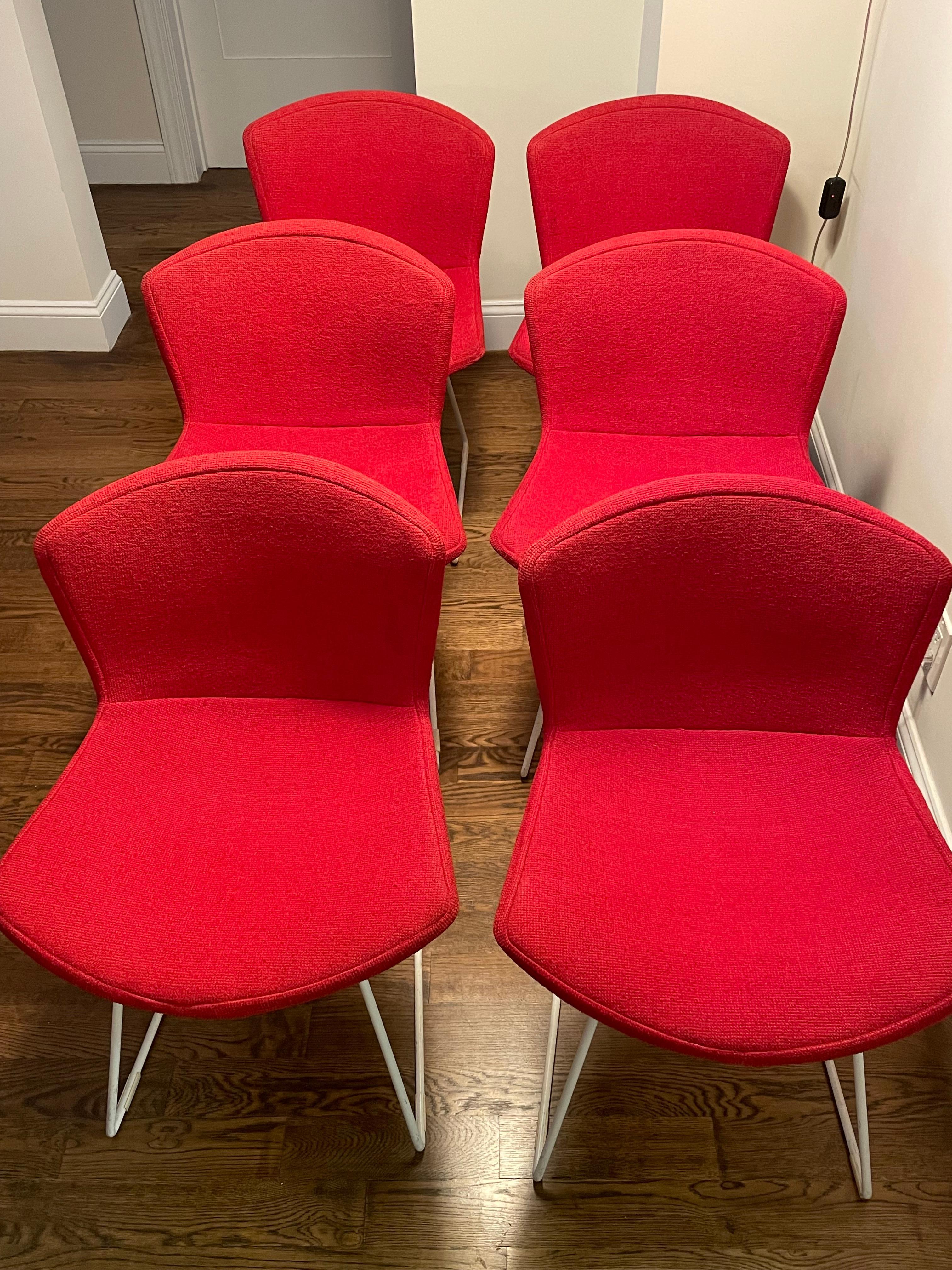 Original 1960s Set of Six Harry Bertoia Side Chairs with Full Seat Covers For Sale 3