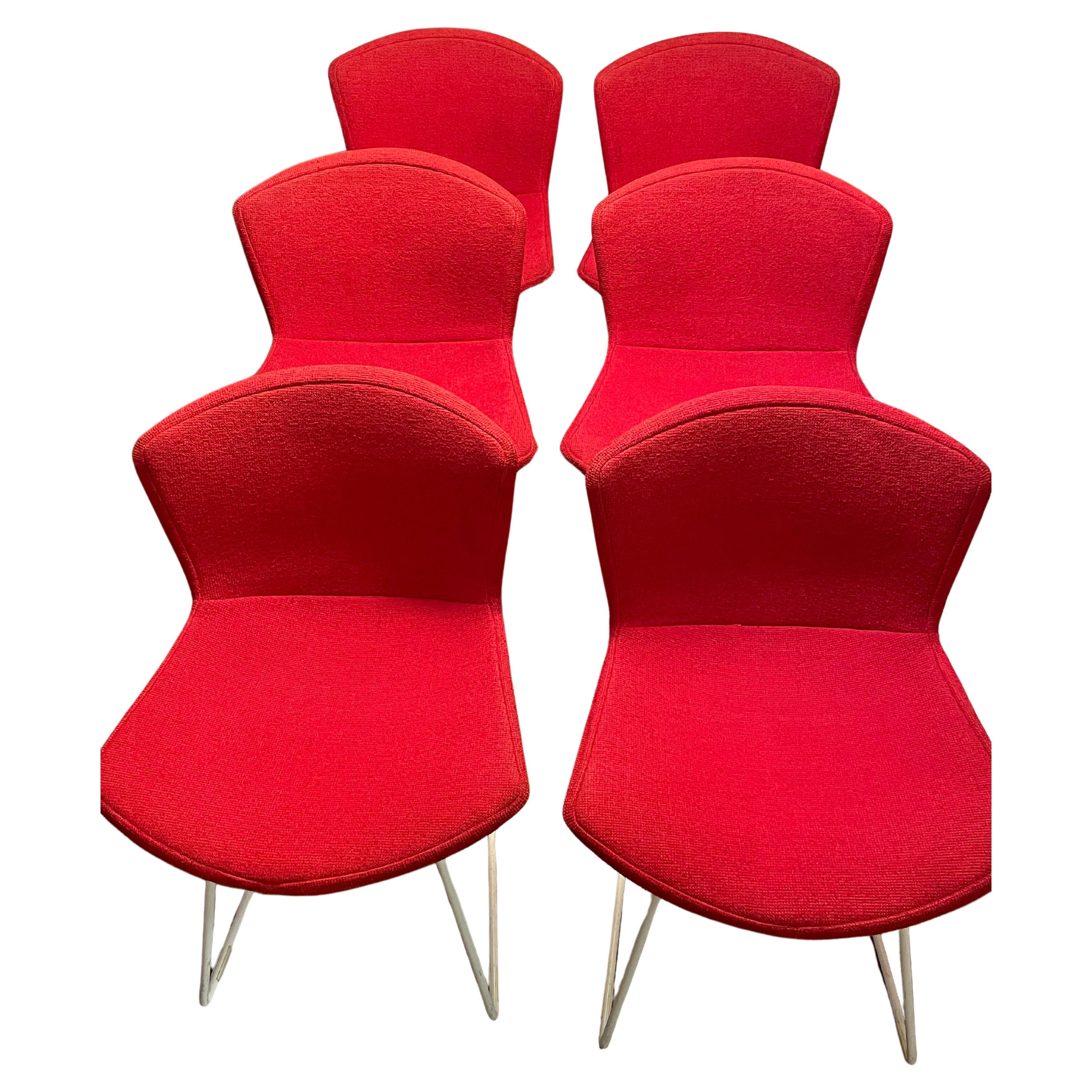 Original 1960s Set of Six Harry Bertoia Side Chairs with Full Seat Covers For Sale
