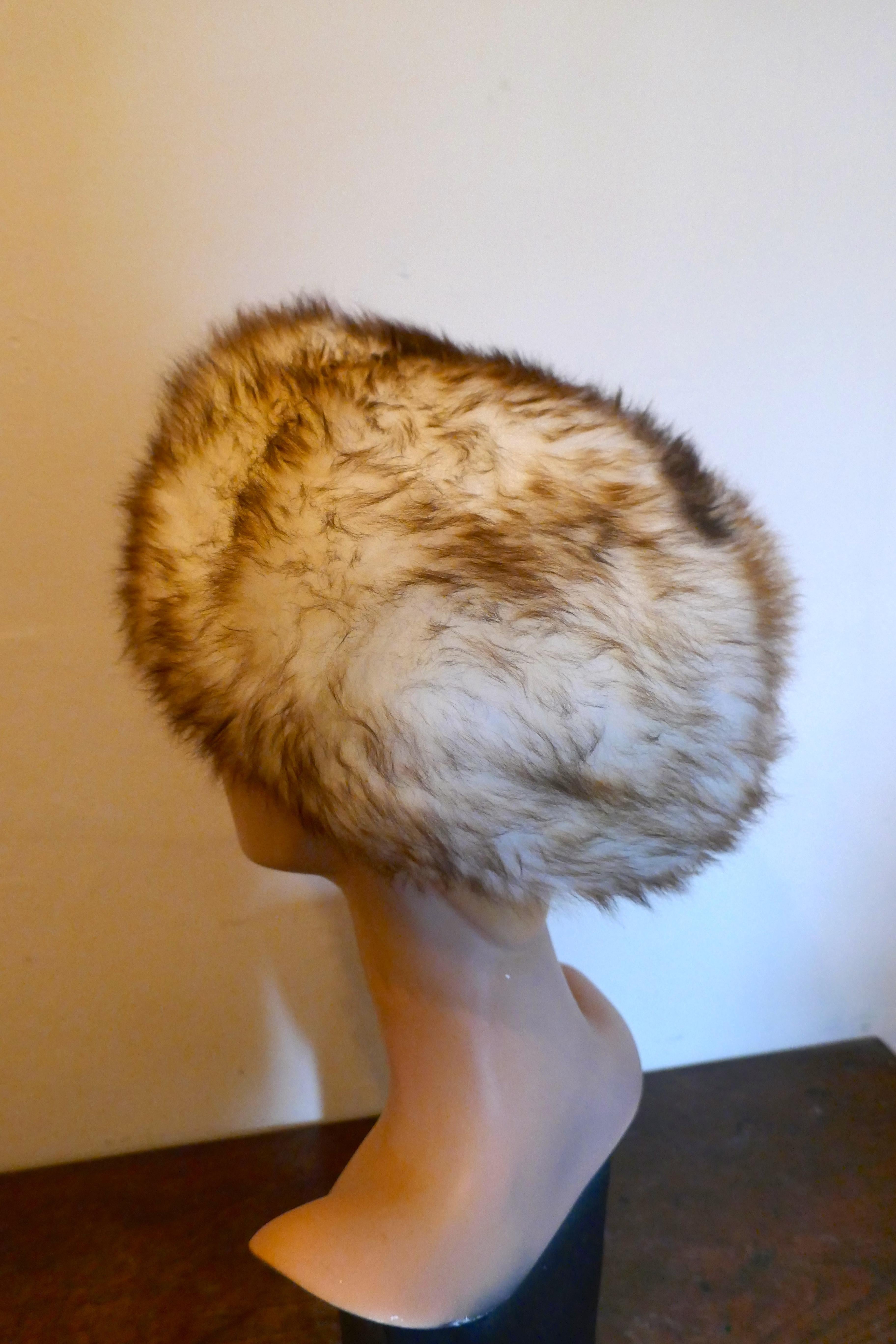 Brown Original 1960s Sheepskin Cossack Style Winter Hat 