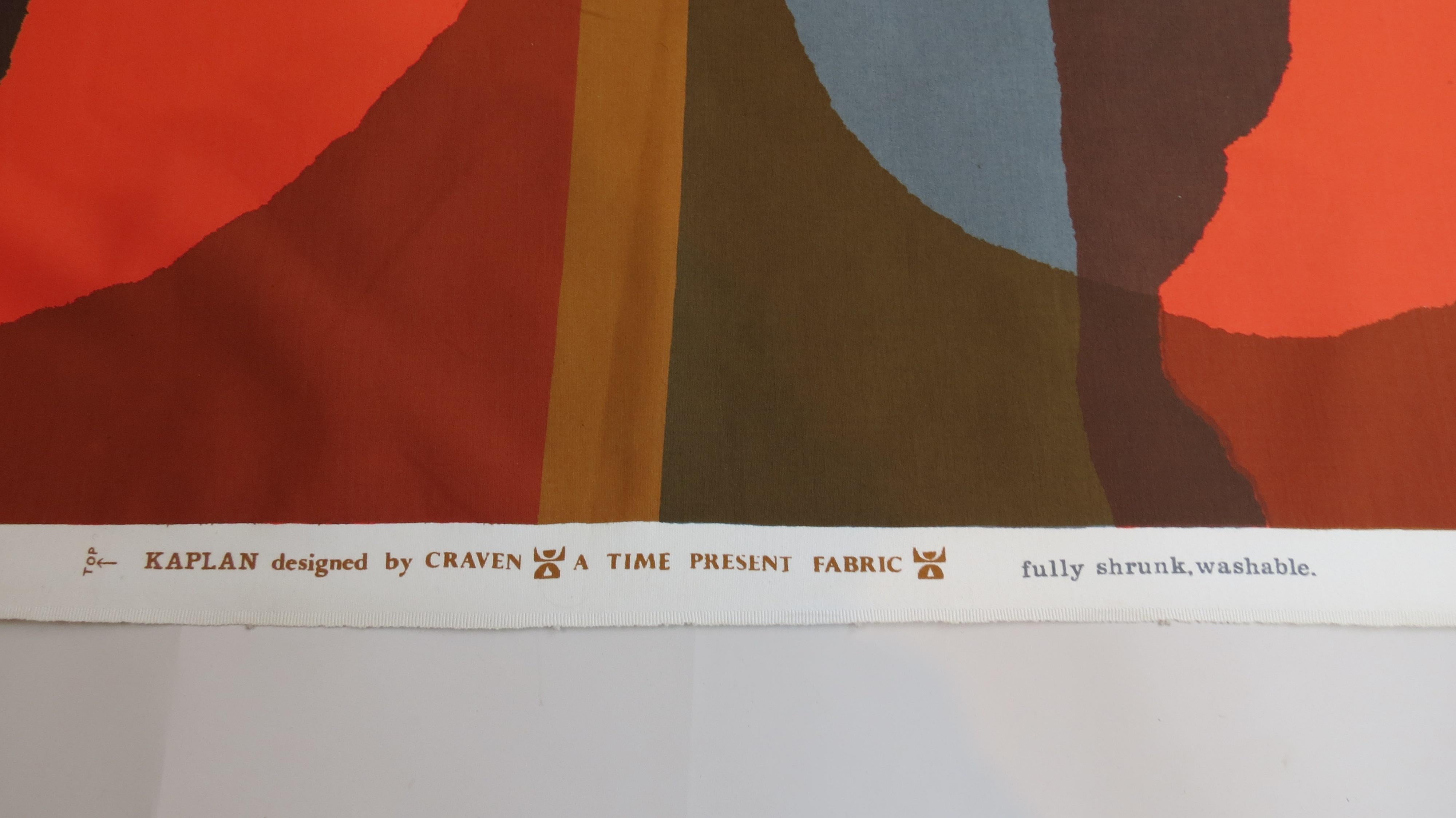 Mid-Century Modern Original 1960s Shirley Craven Kaplan Screen Printed Fabric Hull Traders Unused