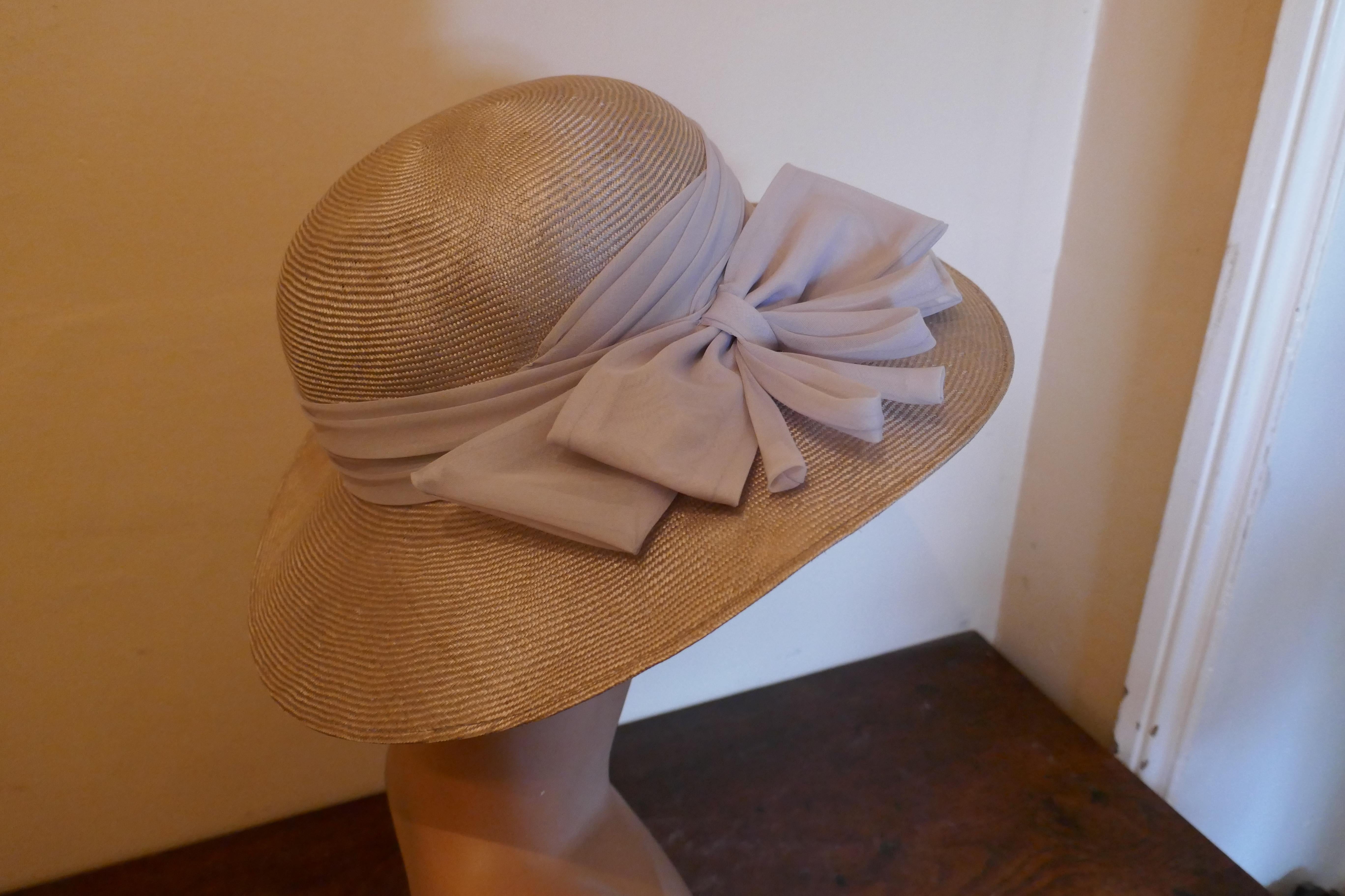 Gray Original 1960s Straw Style Hat, Garden Party Chic