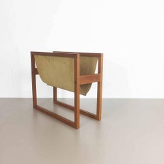 Original 1960s Teak and Leather Magazine Rack, Denmark, 1960s