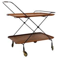 Original 1960s teak folding serving trolley or side table. Ary Nybro Sweden