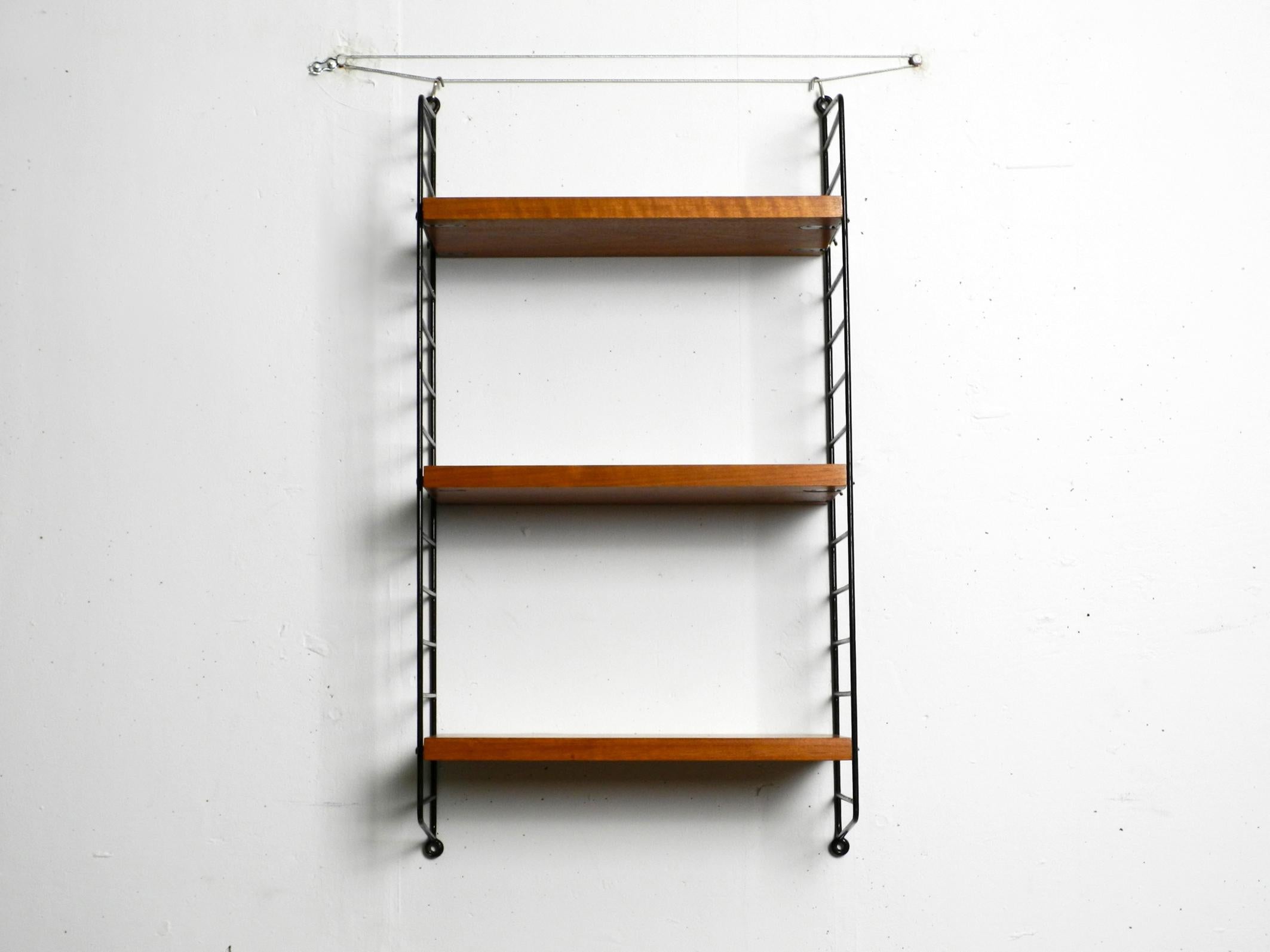Original 1960s teak wood Nisse Strinning wall hanging shelf with 3 shelves 7