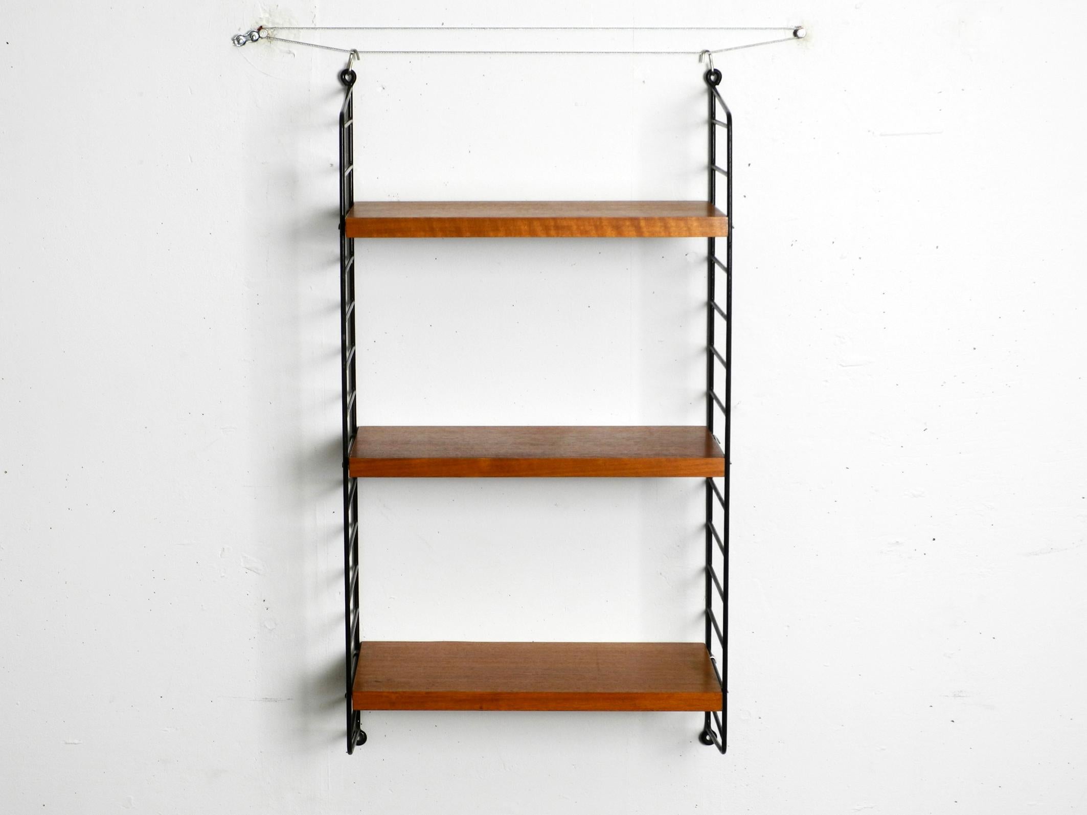 Original 1960s teak wood Nisse Strinning wall hanging shelf with 3 shelves 8