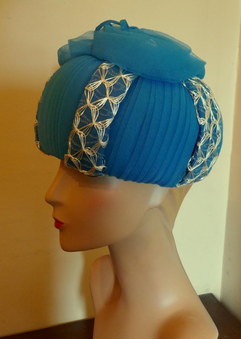 Original 1960s Vintage Designer Turquoise Pill Box Hat For Sale at