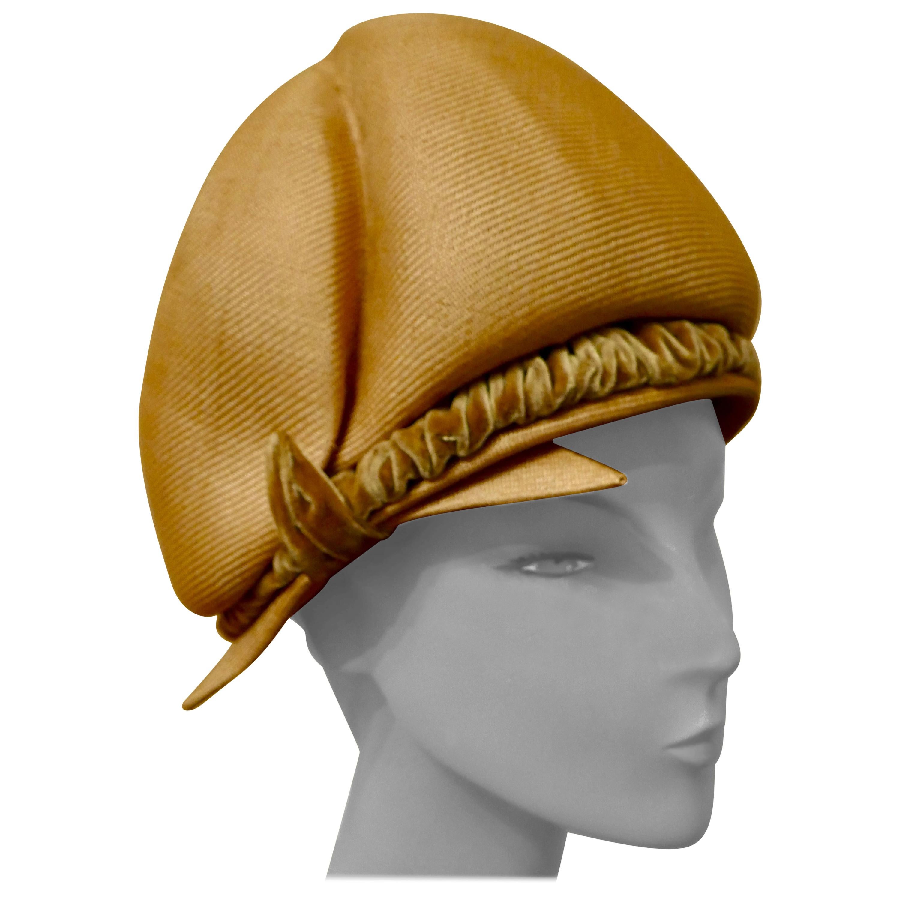 Original 1960s Vintage Pill Box Style High Moulded Straw Fabric Hat with velvet  For Sale