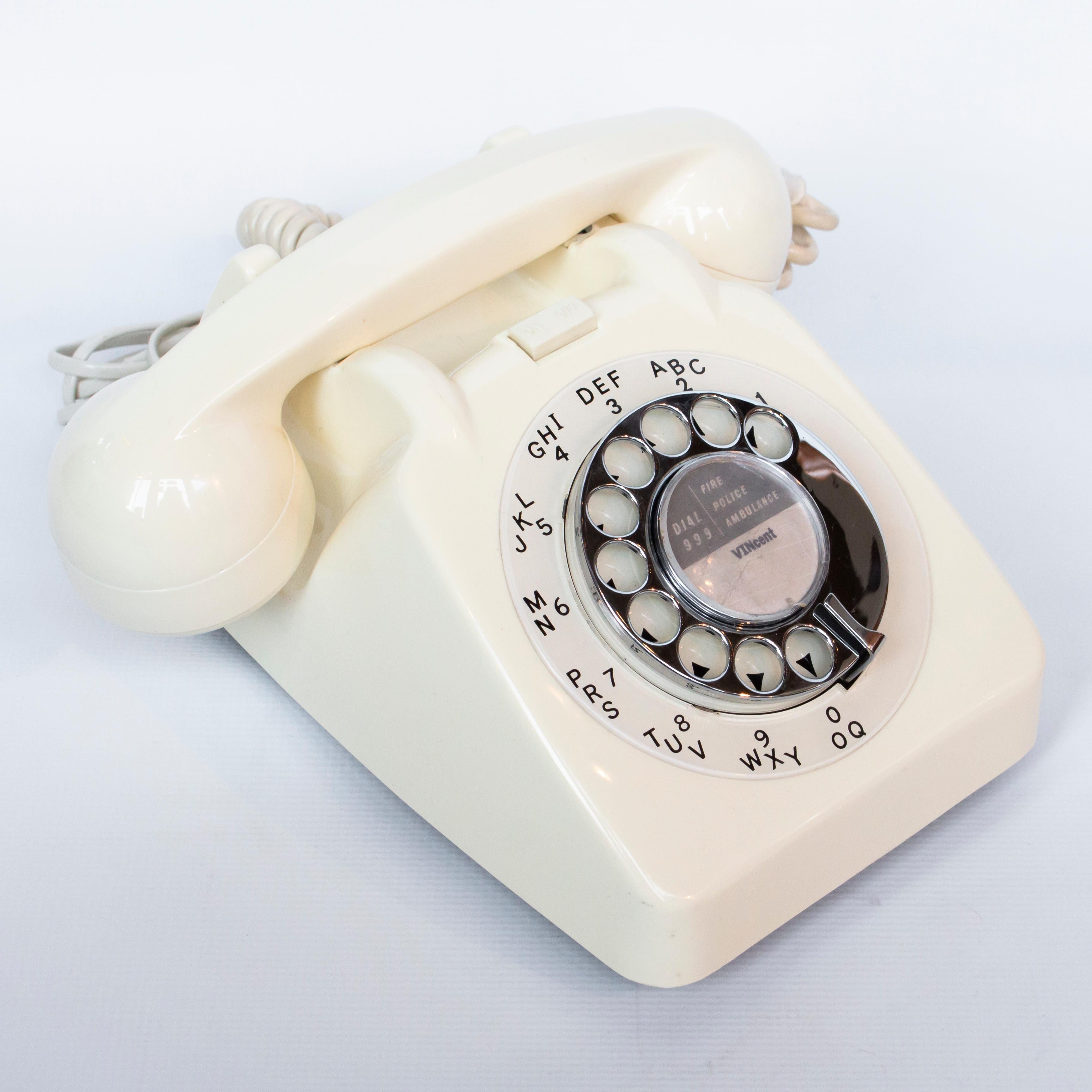 English Original 1961 GPO Model 706 Telephone in Ivory, On/Off Bell Feature