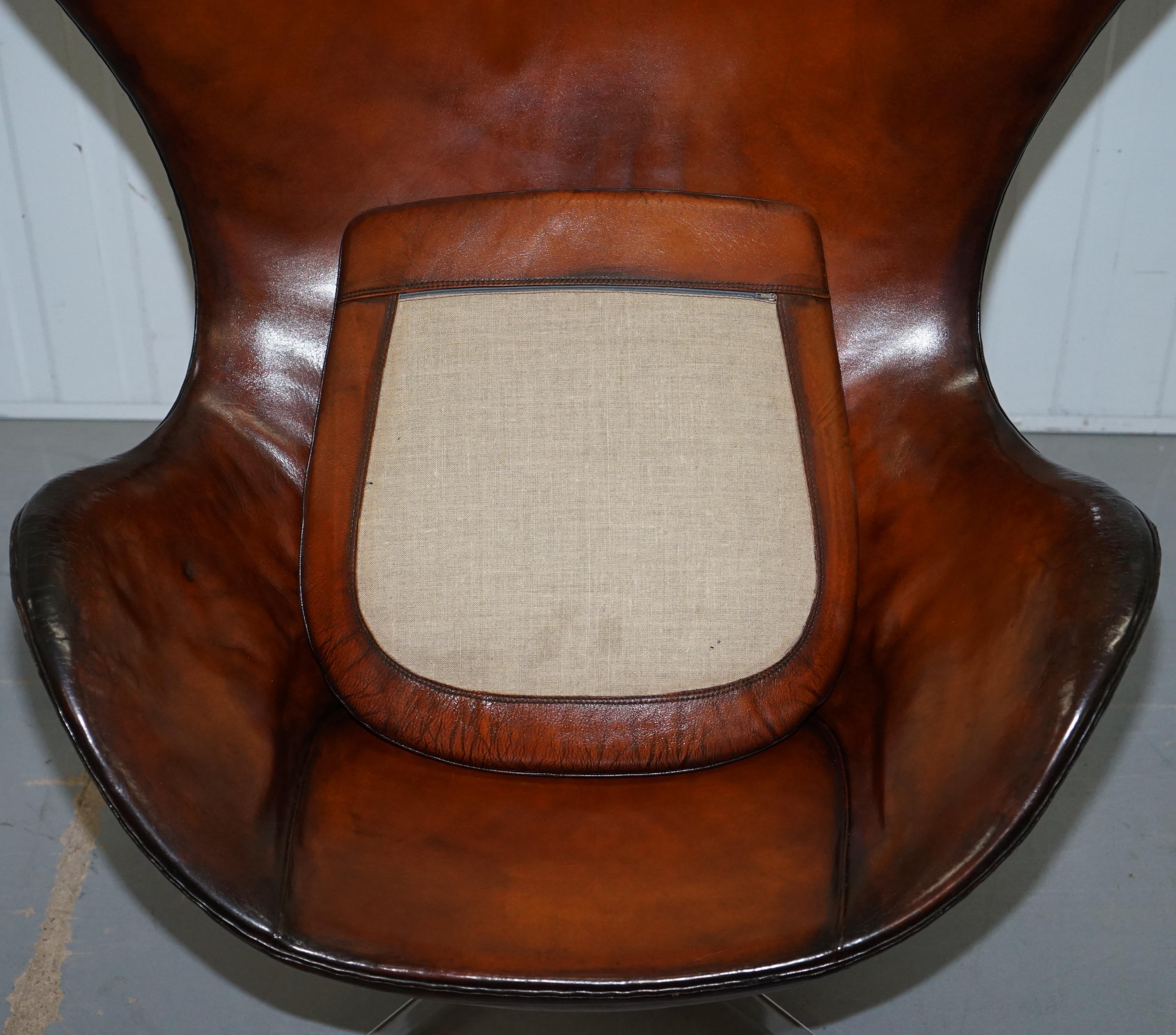 Original 1963 Fritz Hansen Egg Chair Model Number 3316 Hand Dyed Brown Leather 3