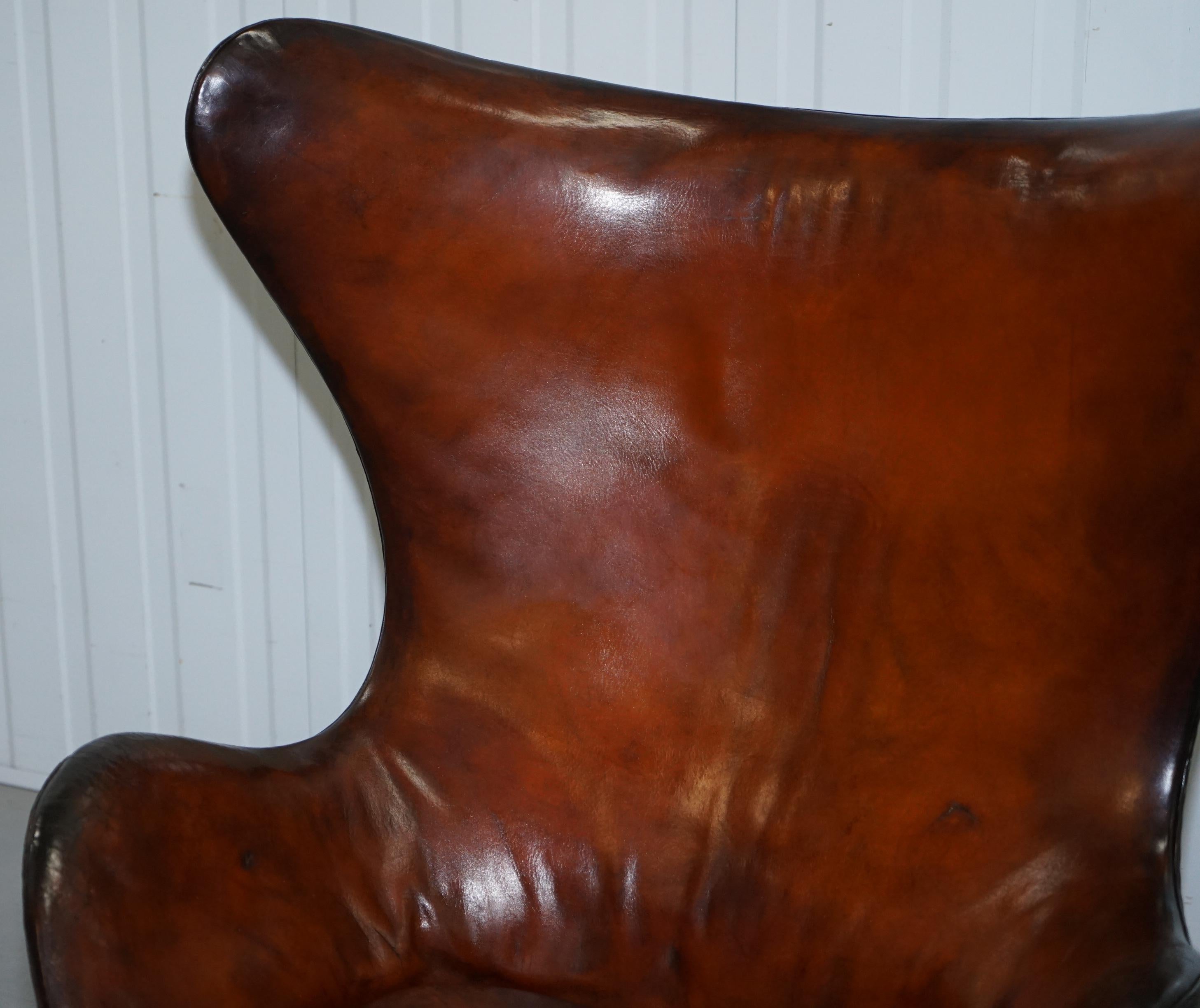 Hand-Crafted Original 1963 Fritz Hansen Egg Chair Model Number 3316 Hand Dyed Brown Leather