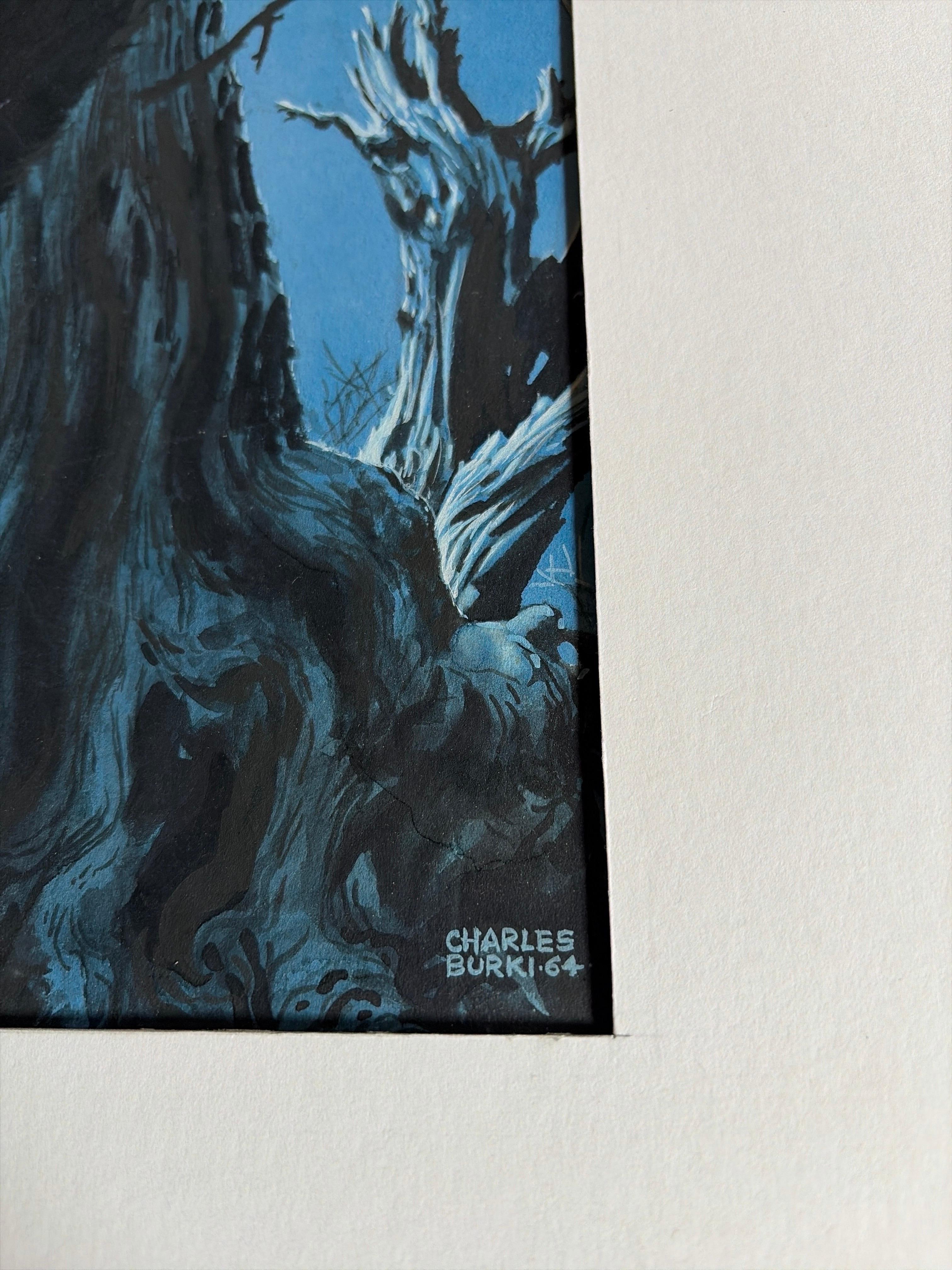 Gouache originale de 1964 de Charles Burki - Couverture de livre sur l'attaque dramatique d'un ours

Illustration originale de la couverture de 