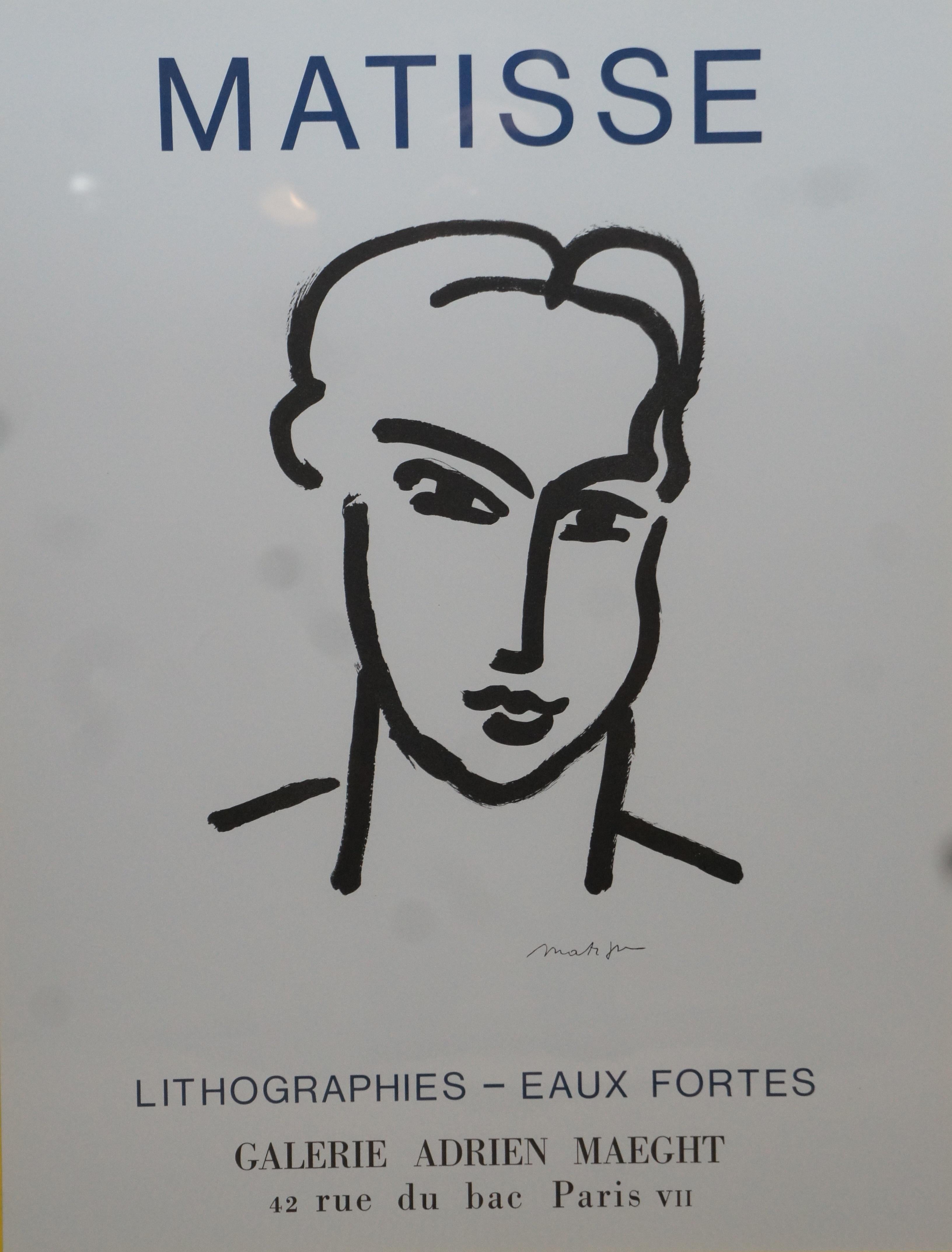Milieu du XXe siècle Affiche publicitaire d'origine de la Galerie Matisse des Lithographies de 1964, Paris, France 35