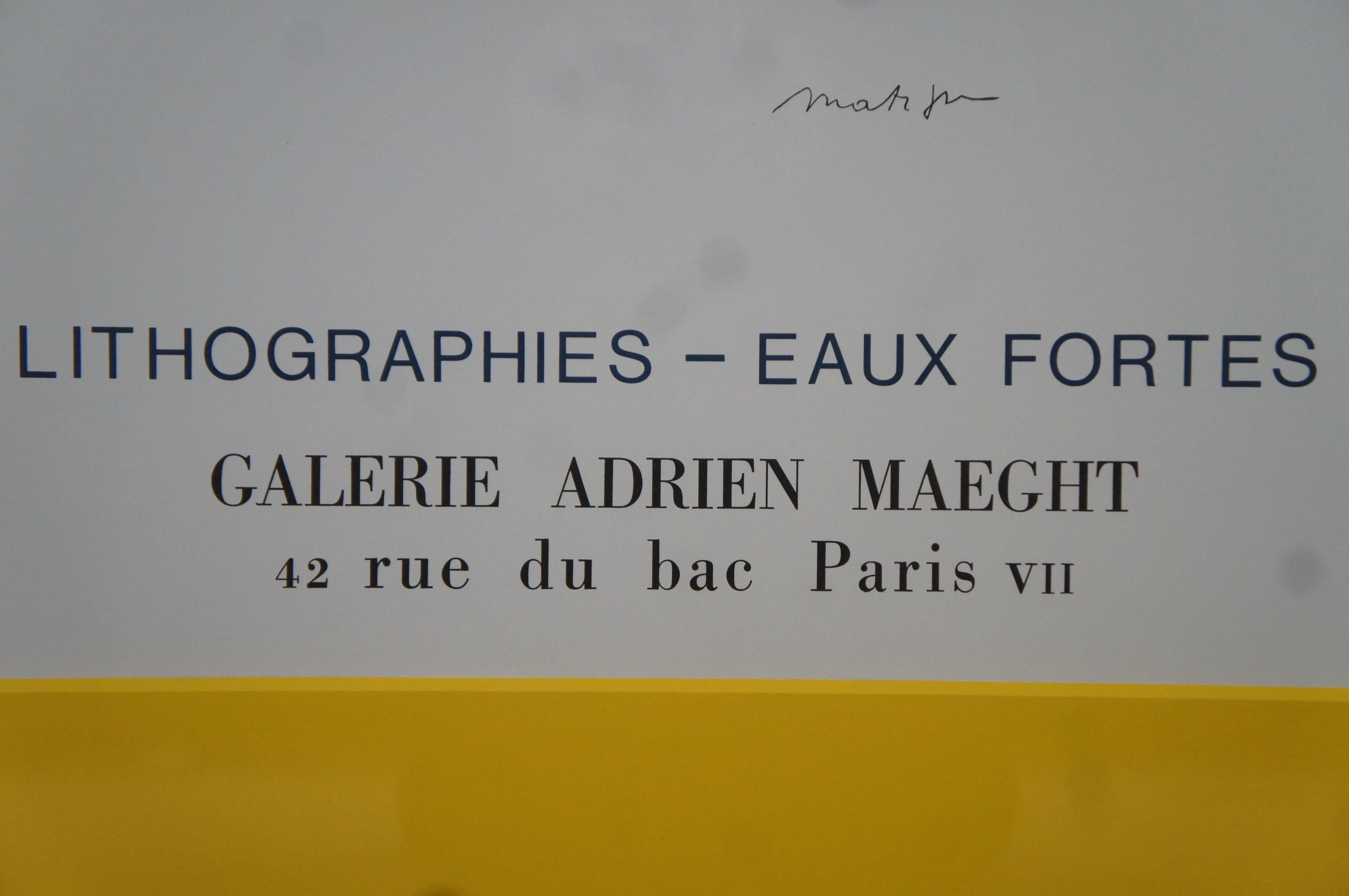 Affiche publicitaire d'origine de la Galerie Matisse des Lithographies de 1964, Paris, France 35