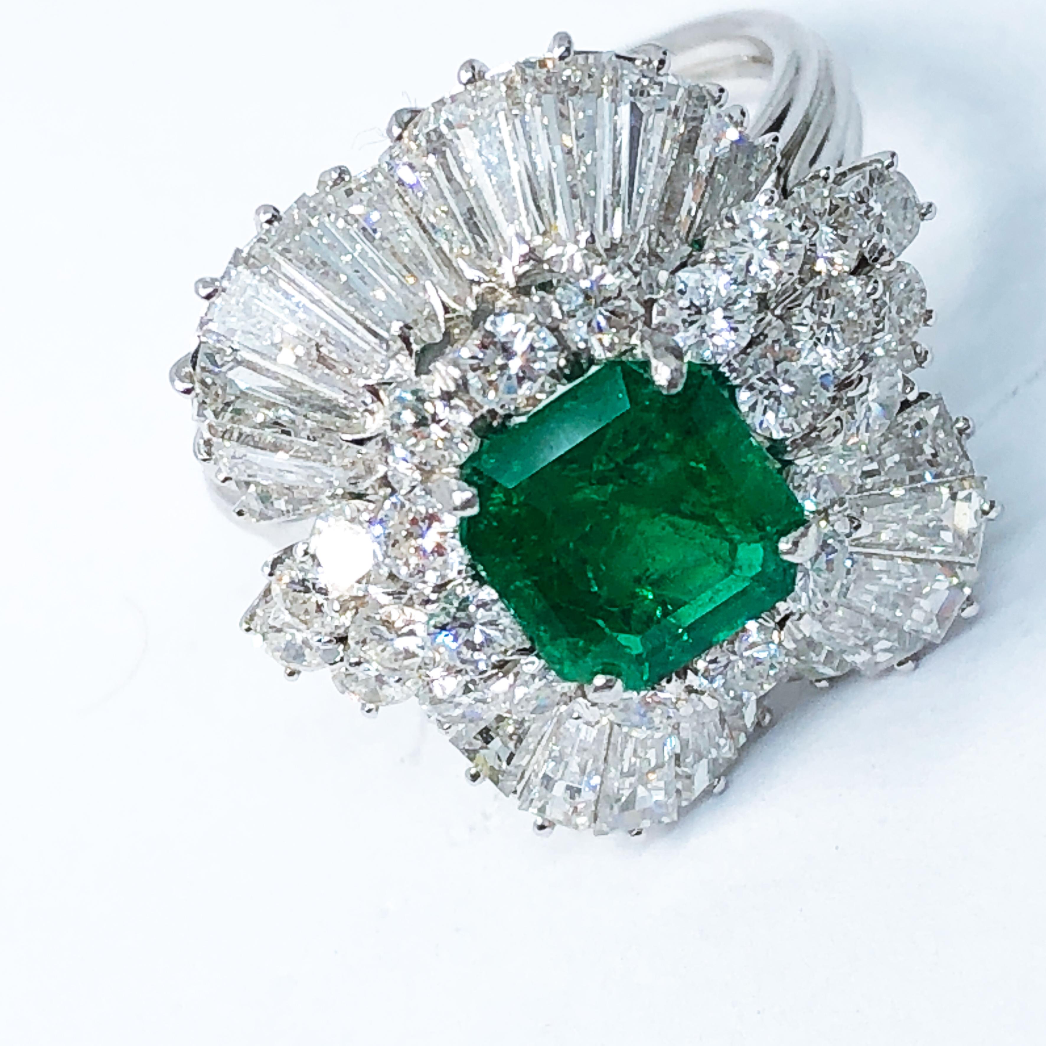 Modern Berca Original 1965 1.41Kt Muzo Emerald Asscher Cut White Diamond Ballerina Ring