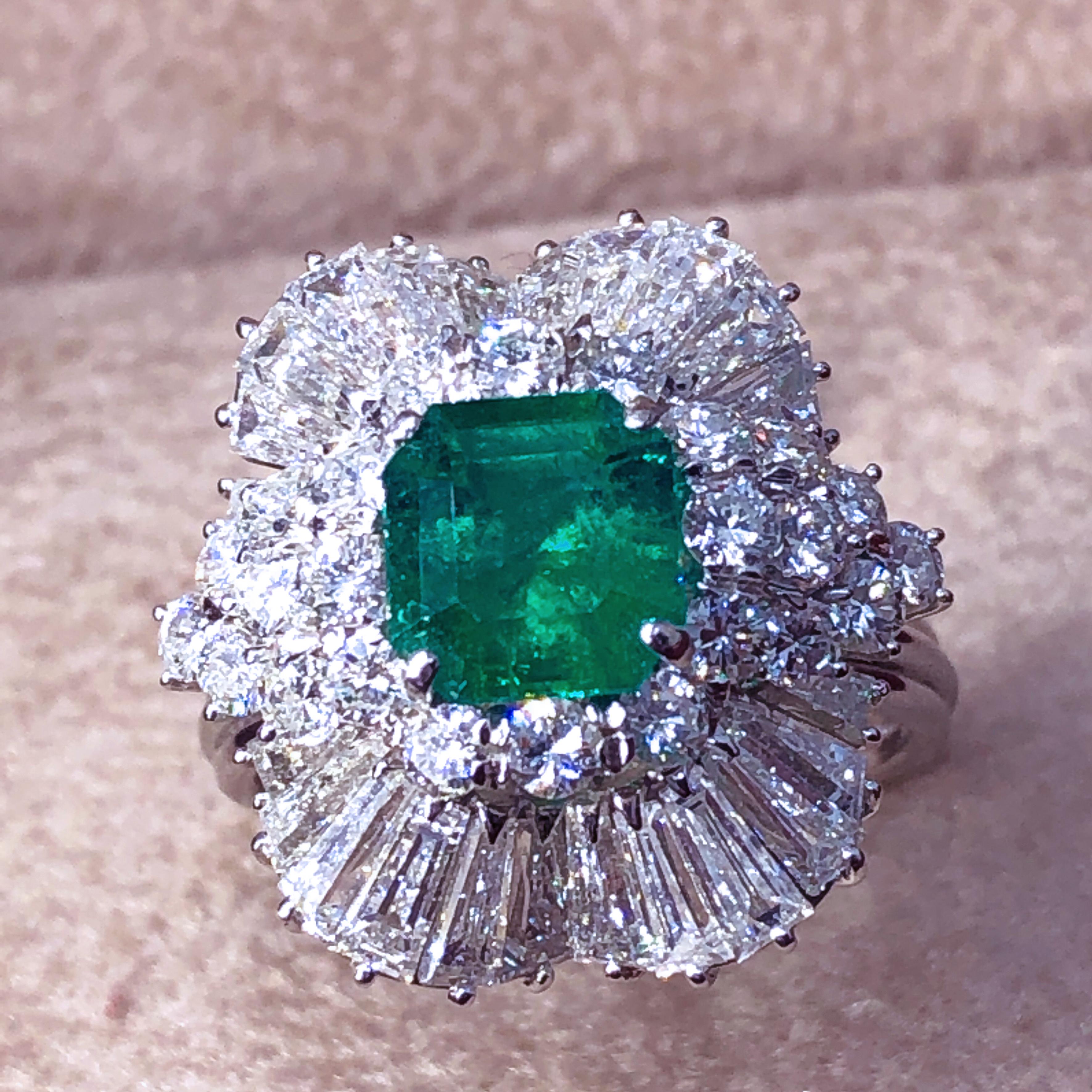 Berca Original 1965 1.41Kt Muzo Emerald Asscher Cut White Diamond Ballerina Ring 1