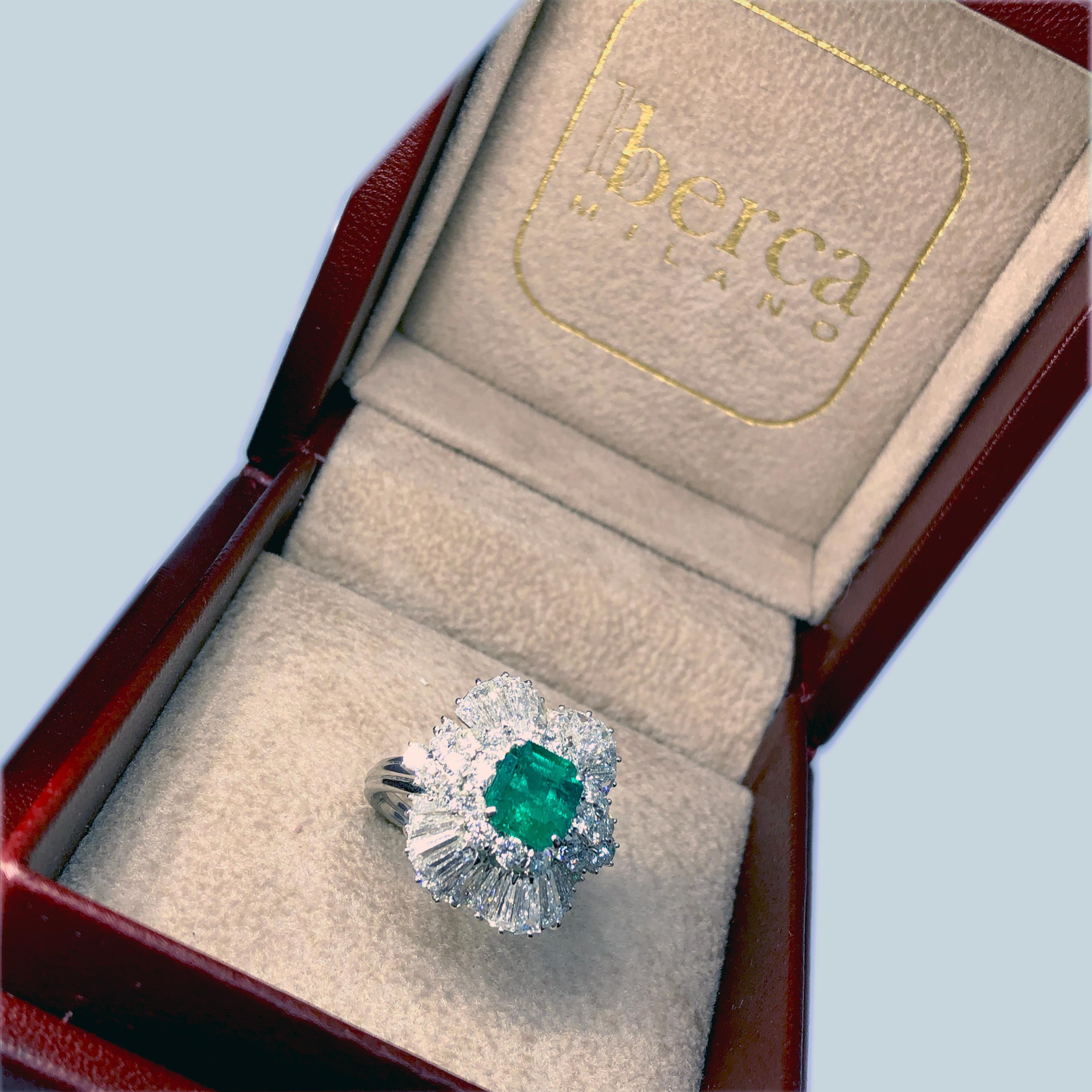 Berca Original 1965 1.41Kt Muzo Emerald Asscher Cut White Diamond Ballerina Ring 3