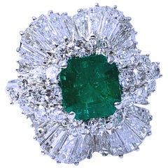 Berca Original 1965 1.41Kt Muzo Emerald Asscher Cut White Diamond Ballerina Ring