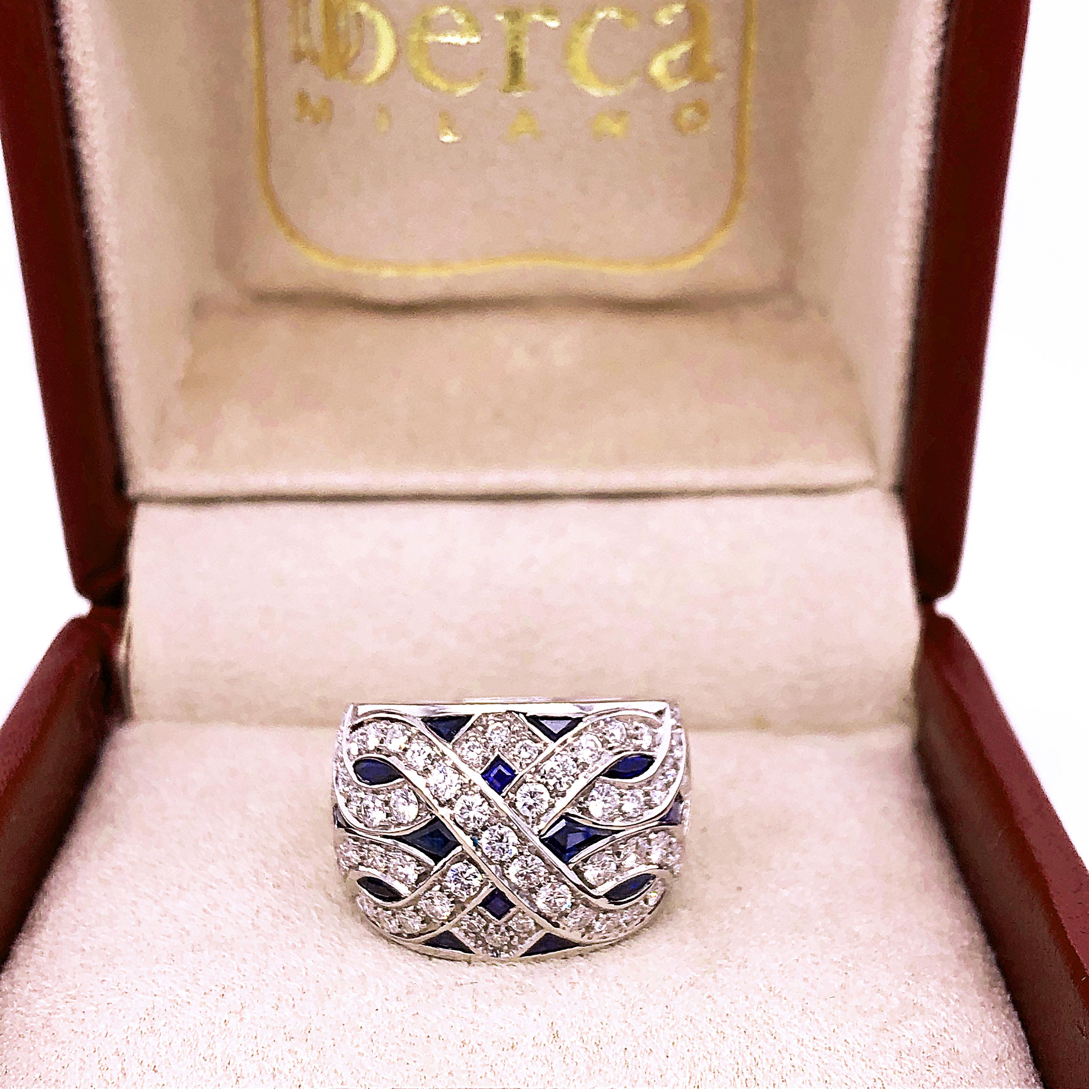 Art Deco Berca 1965 3.90Kt Natural Blue Sapphire 1.23Kt White Diamond Cocktail Ring For Sale