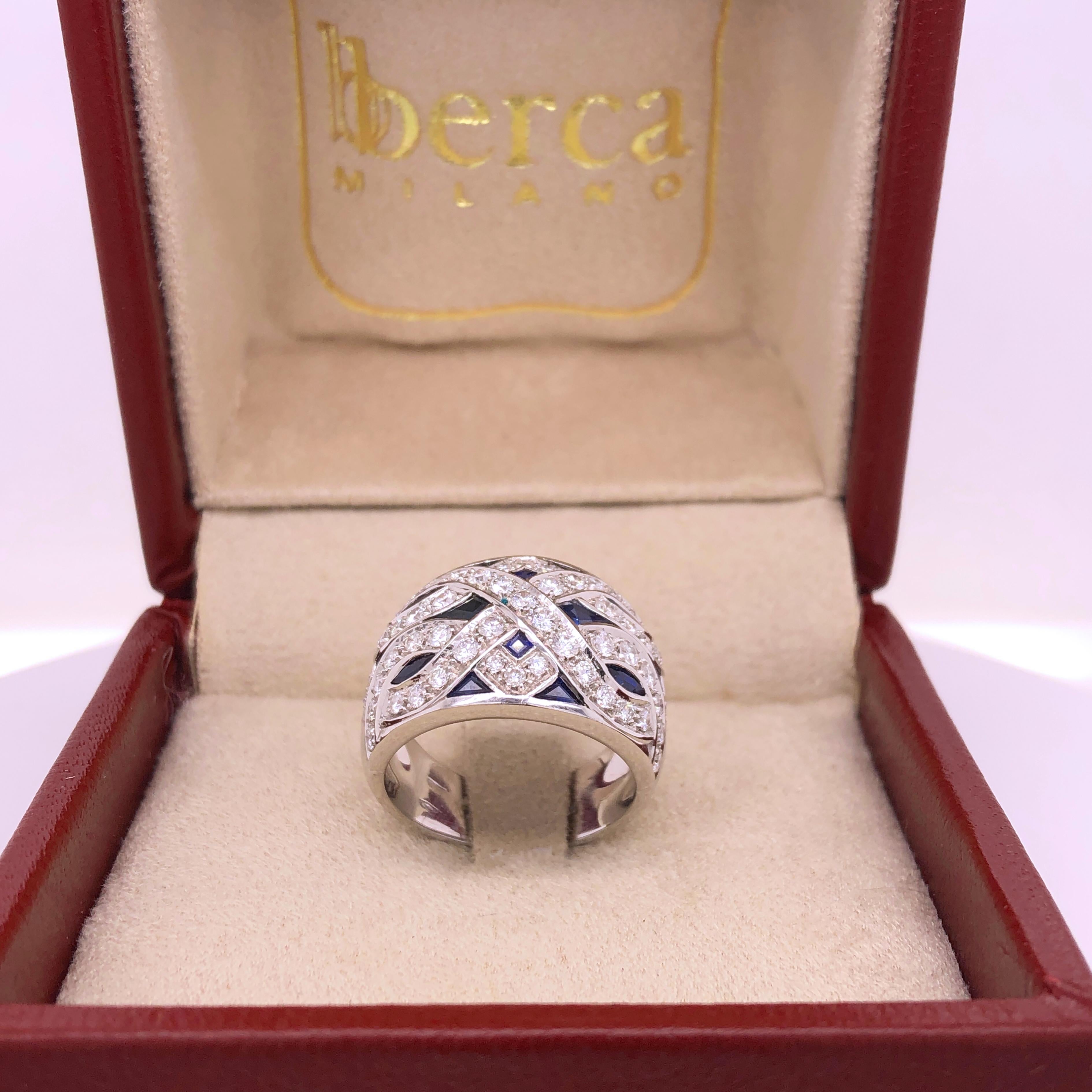 Berca 1965 3.90Kt Natural Blue Sapphire 1.23Kt White Diamond Cocktail Ring In Excellent Condition For Sale In Valenza, IT