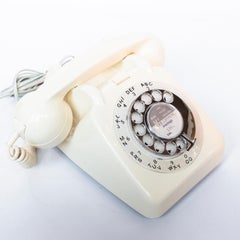 Telephone GPO d'origine 1967 modèle 706 en ivoire, sangle de transport originale en nylon