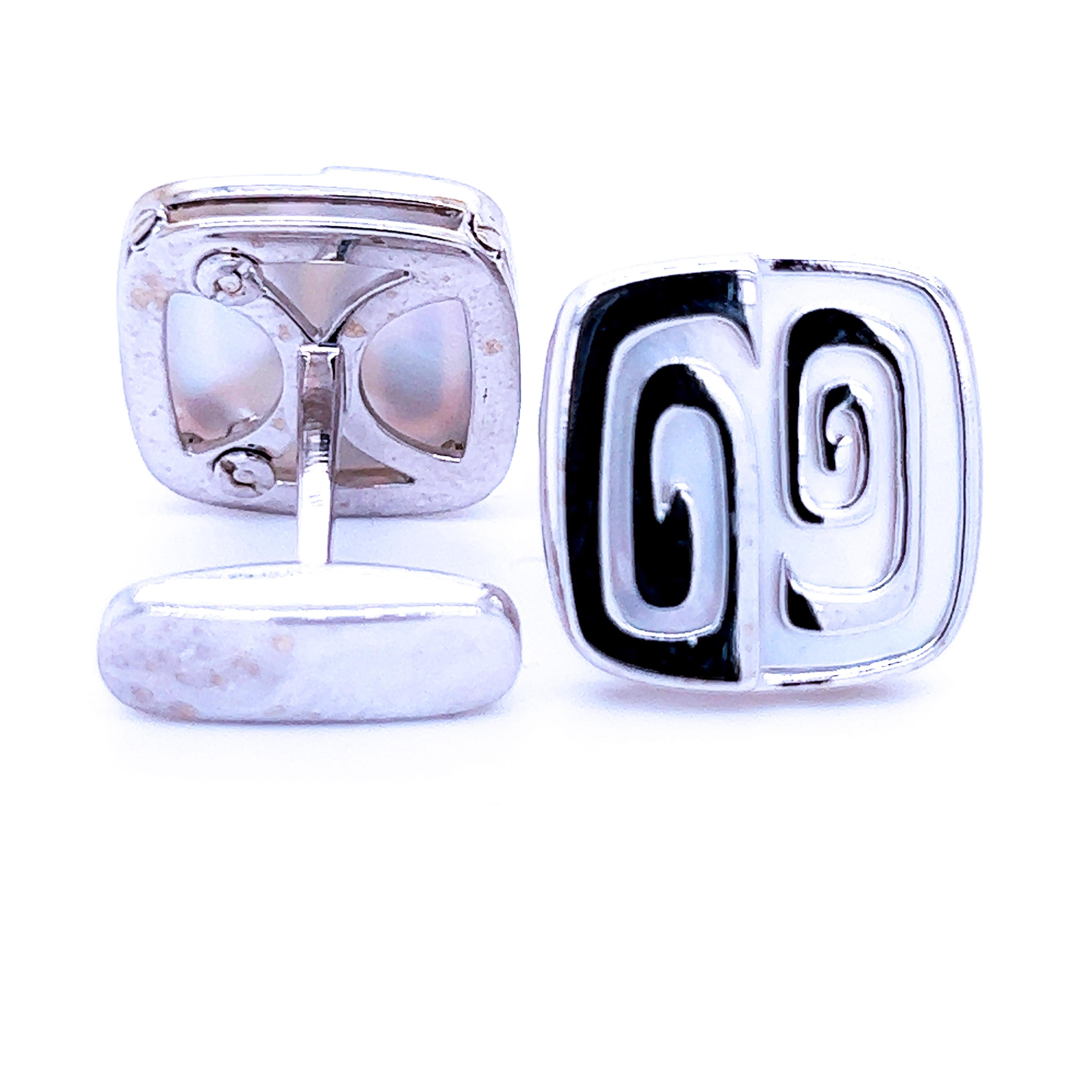 Women's or Men's Original 1970 Bulgari Optical White Gold Cufflinks For Sale