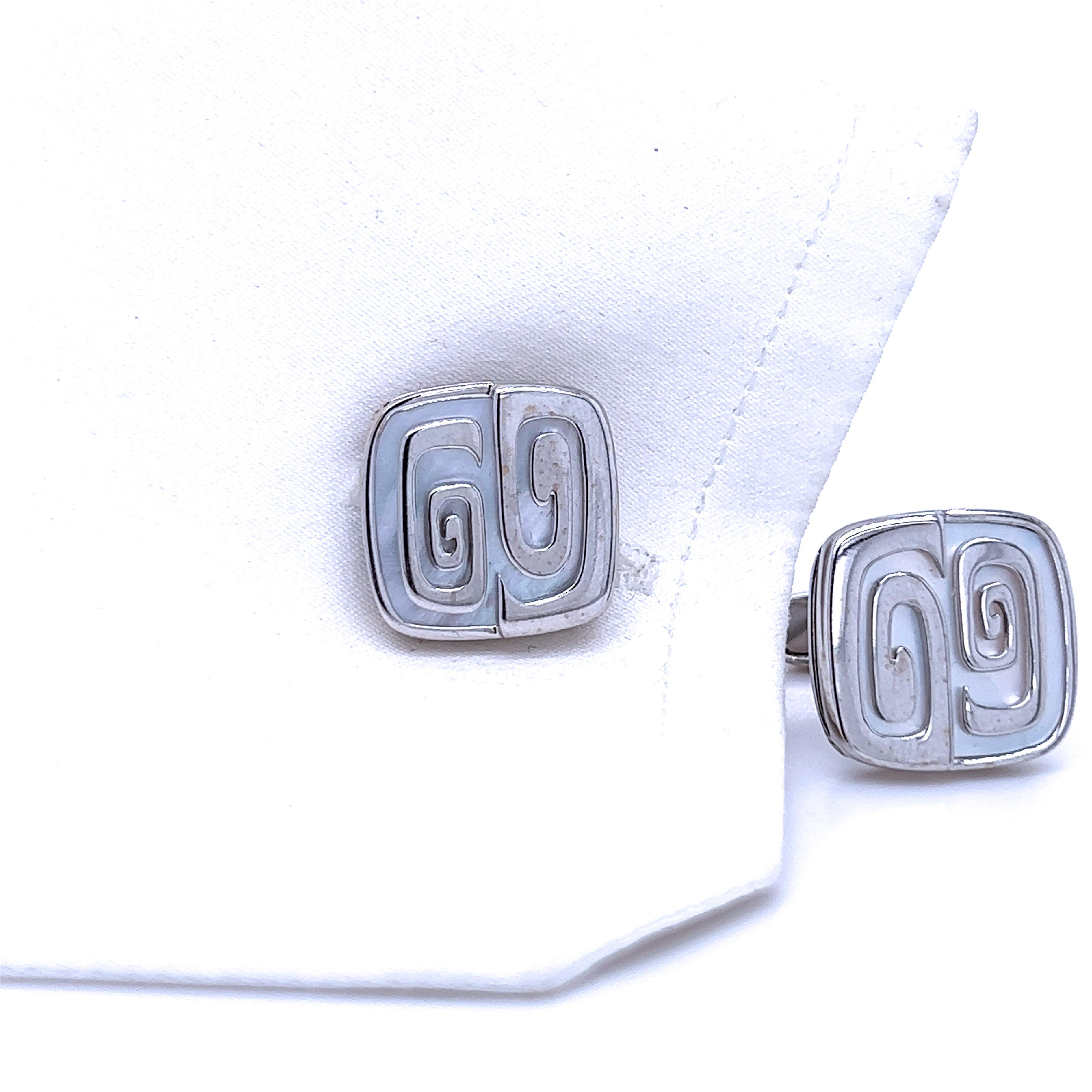 Original 1970 Bulgari Optical White Gold Cufflinks For Sale 1