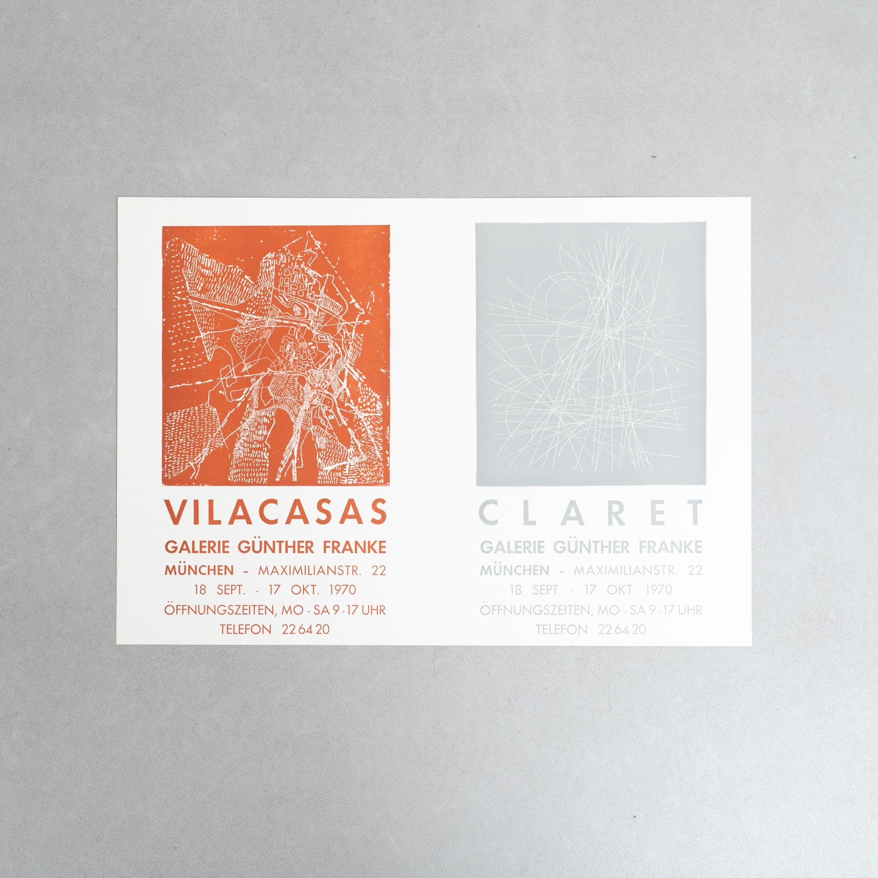 Poster originale della mostra del 1970 - Vilacasas/Claret presso la Galería Günther Franke

Artistics: Vilacasas e Claret

Mostra: Galería Günther Franks, 1970

Anno: 1970

Dimensioni: 41,5 x 59,5 cm

Condit: Buone condizioni vintage con lievi segni