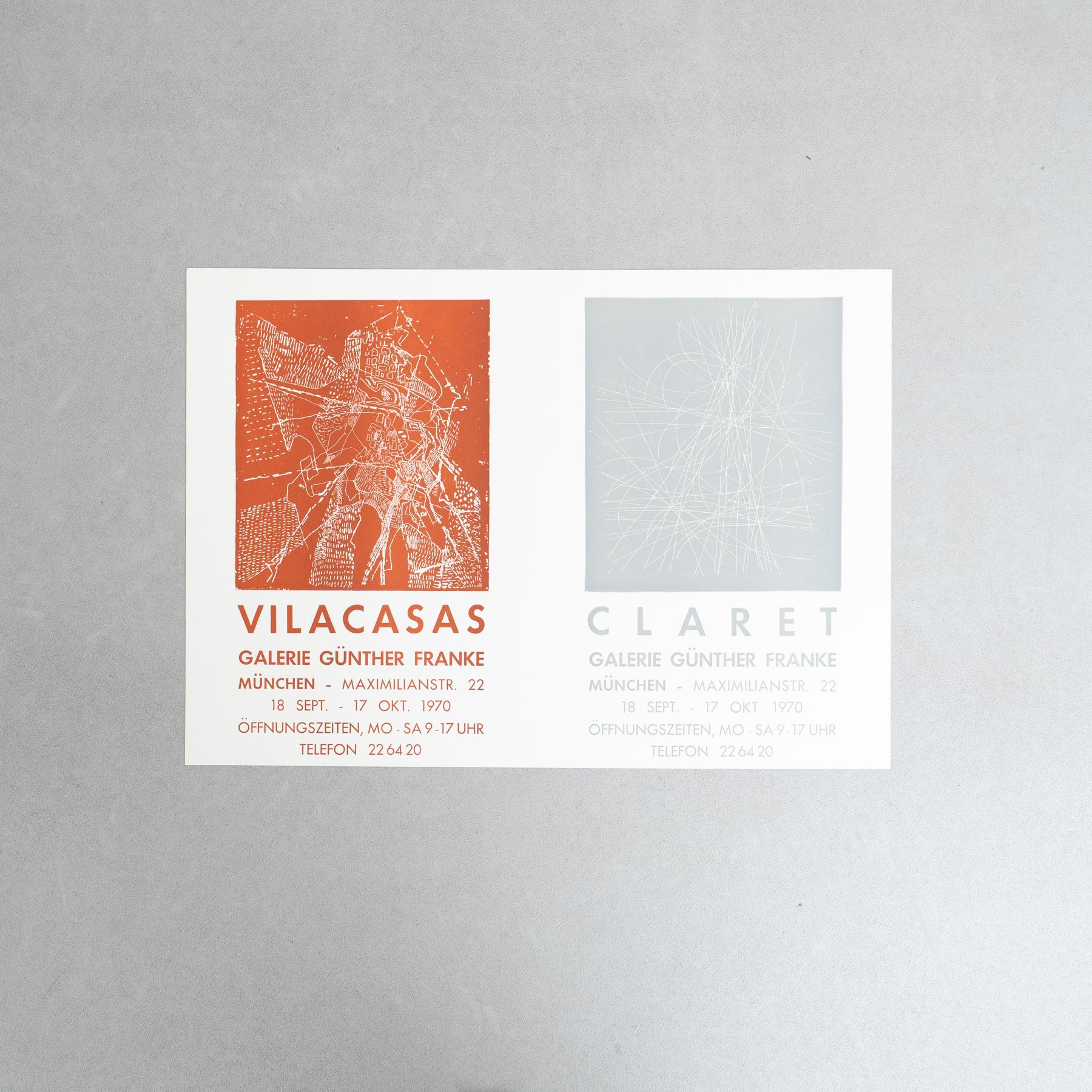 Poster originale della mostra del 1970 - Vilacasas/Claret presso la Galería Günther Franke

Artistics: Vilacasas e Claret

Mostra: Galería Günther Franks, 1970

Anno: 1970

Dimensioni: 41,5 x 59,5 cm

Condit: Buone condizioni vintage con lievi segni