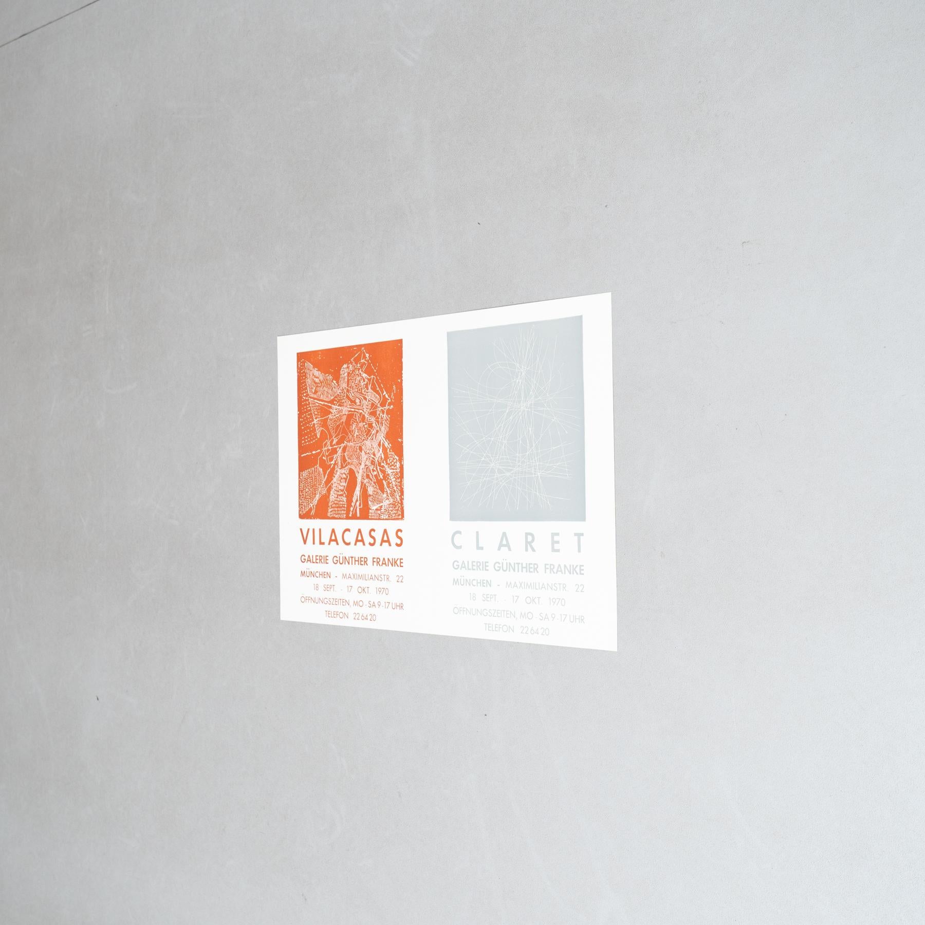 Mid-Century Modern Original 1970 Exhibition Poster – Vilacasas/Claret at Galería Günther Franke For Sale