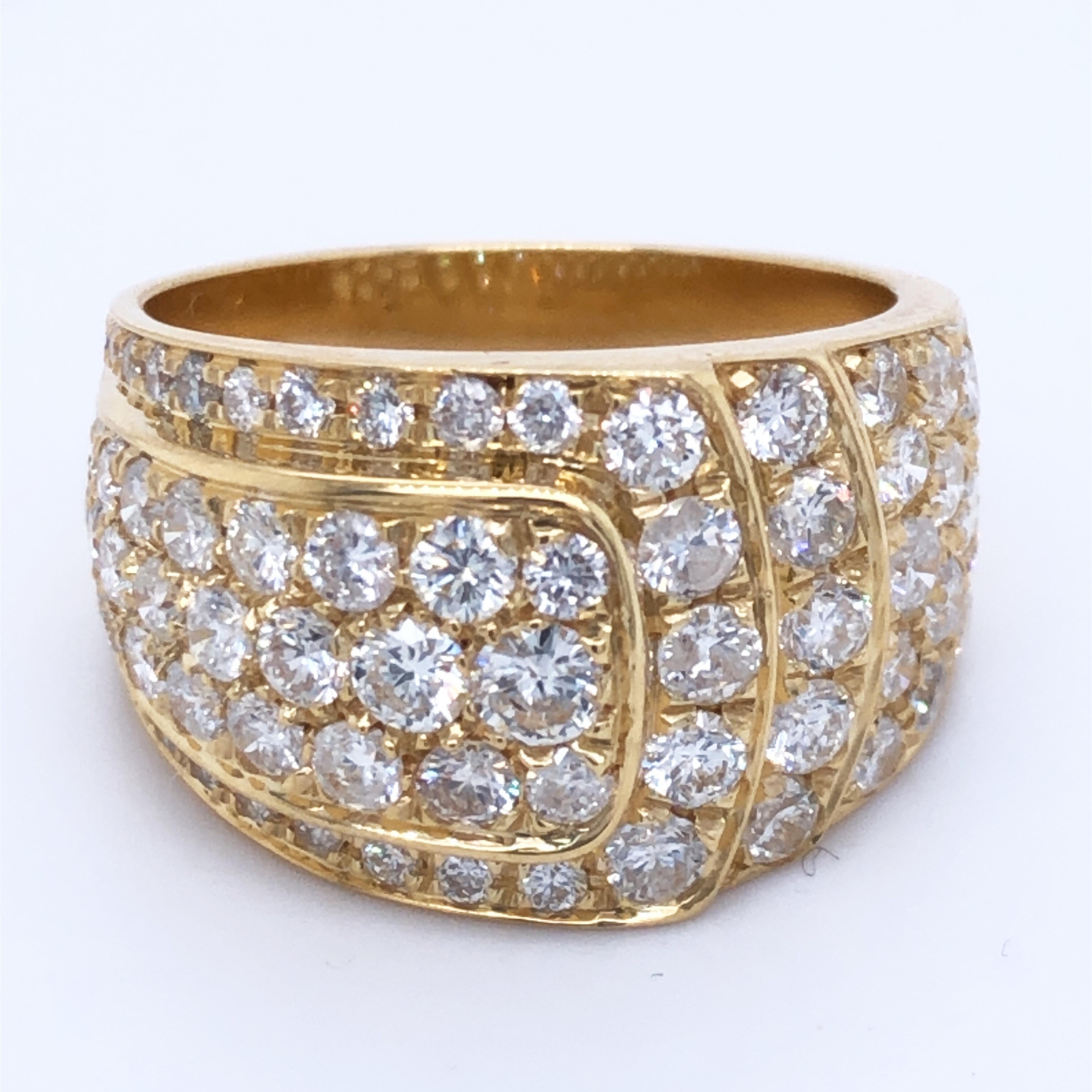 Original 1970 French White Diamond Yellow Gold Cocktail Ring For Sale 5