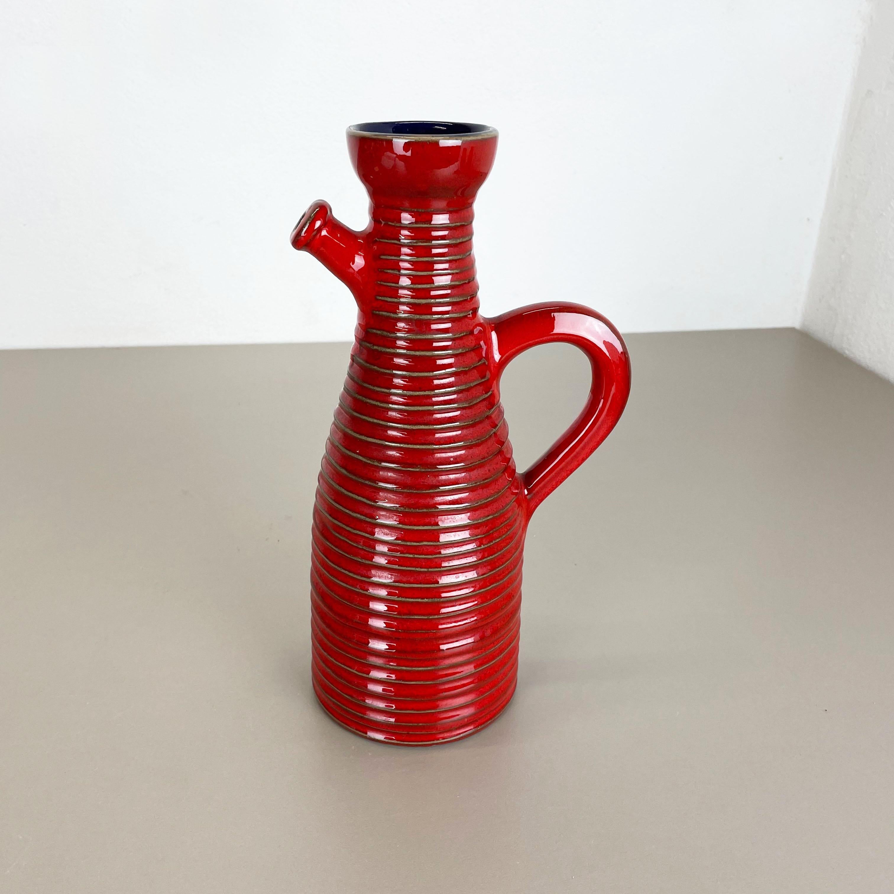 Mid-Century Modern Original 1970 Red Ceramic Studio Pottery Vase by Marei Ceramics, Germany For Sale