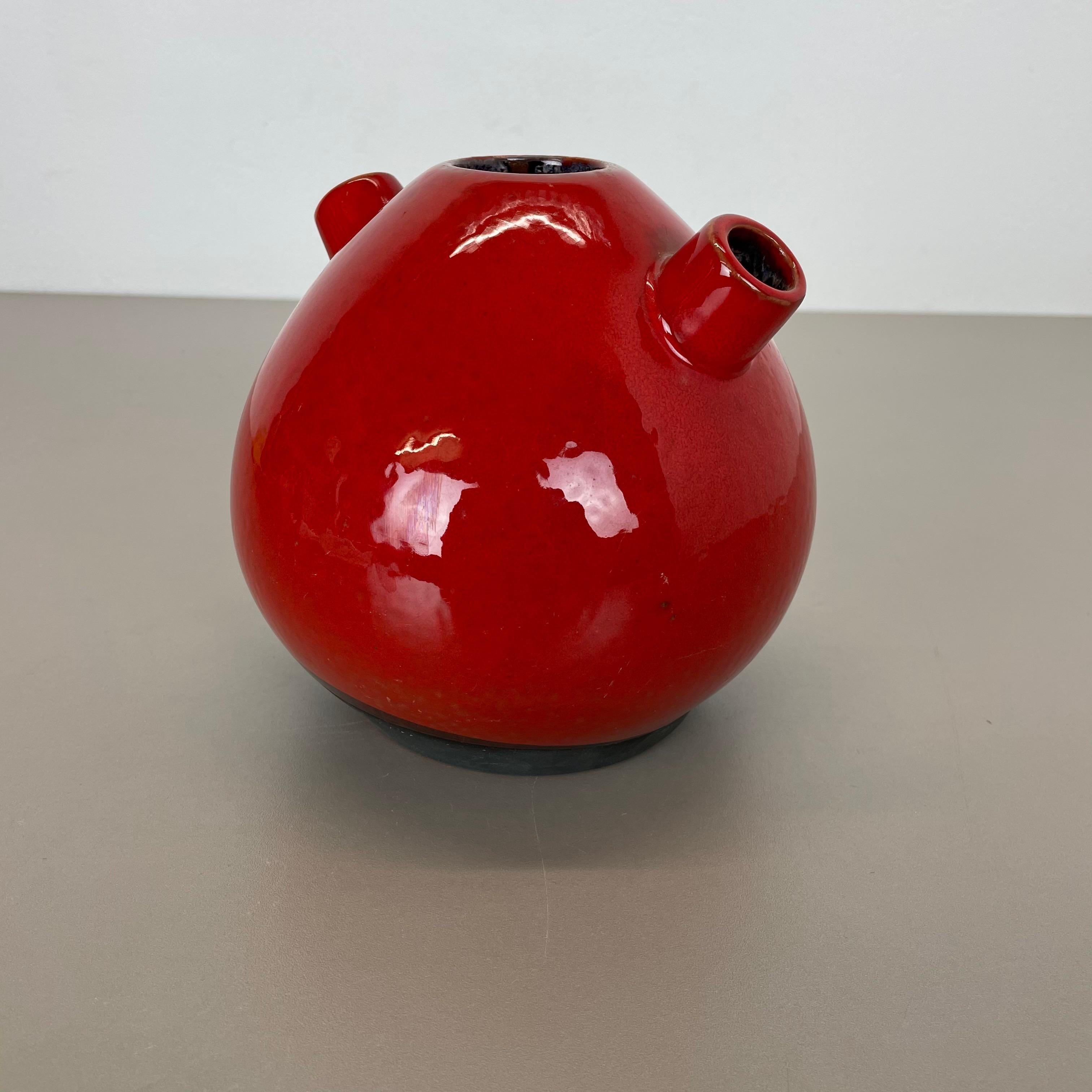 20th Century Original 1970 Red Ceramic Studio Pottery Vase by Marei Ceramics, Germany For Sale