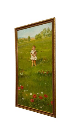 Pittura ad olio originale del 1970 "Springtime" di J. Dembrow - Vintage Red-book Art.