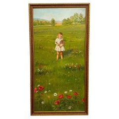 Pittura ad olio originale del 1970 "Springtime" di J. Dembrow - Vintage Red-book Art.