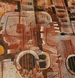 Original 1970s Abstract Acrylic Guitar Painting by Paco Gorospe