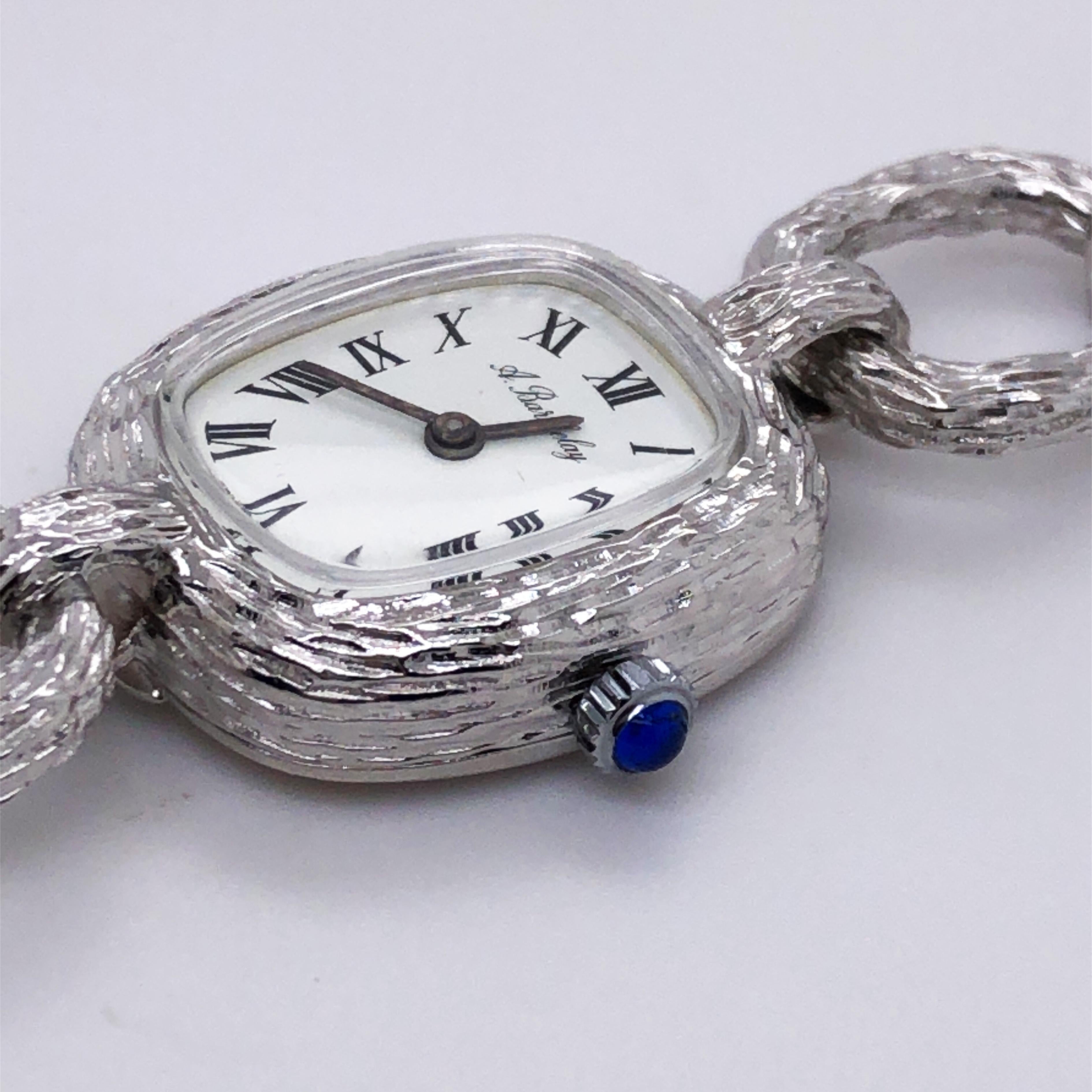 Original 1970er Alexis Barthelay Handaufzug Uhrwerk Kette Silber Uhr (Moderne) im Angebot