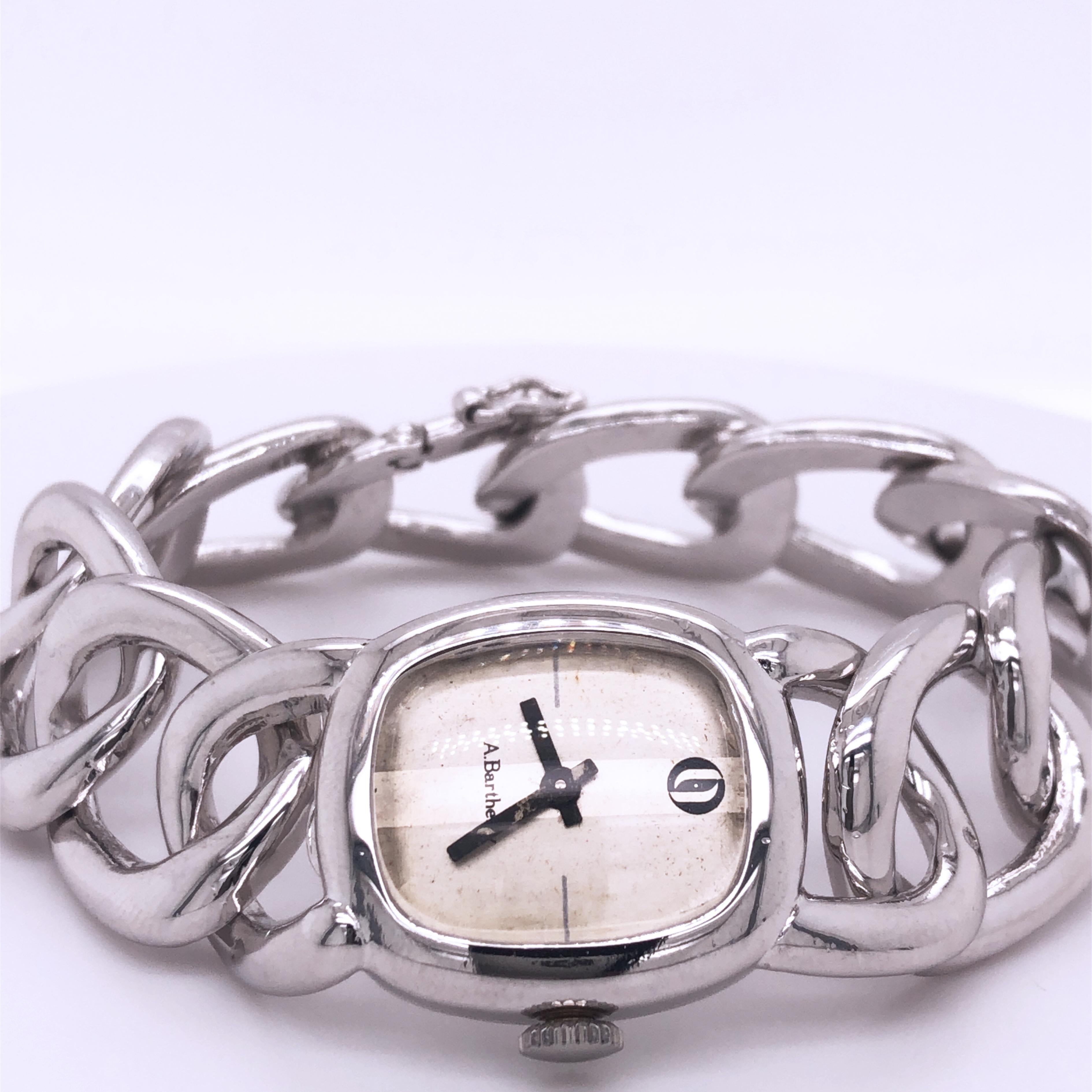 Original 1970er Alexis Barthelay Handaufzug Uhrwerk Kette Silber Uhr (Moderne) im Angebot