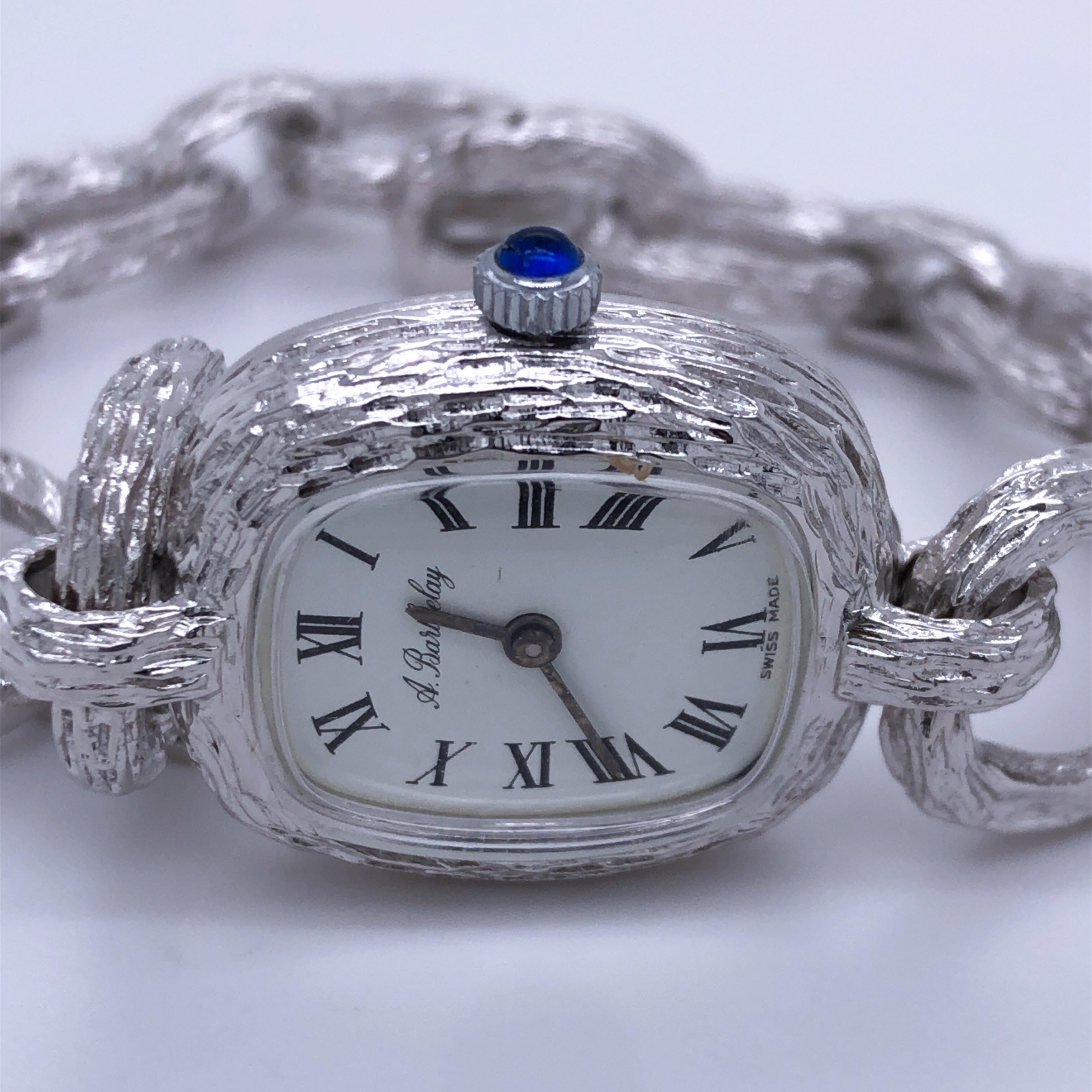 Original 1970er Alexis Barthelay Handaufzug Uhrwerk Kette Silber Uhr für Damen oder Herren im Angebot