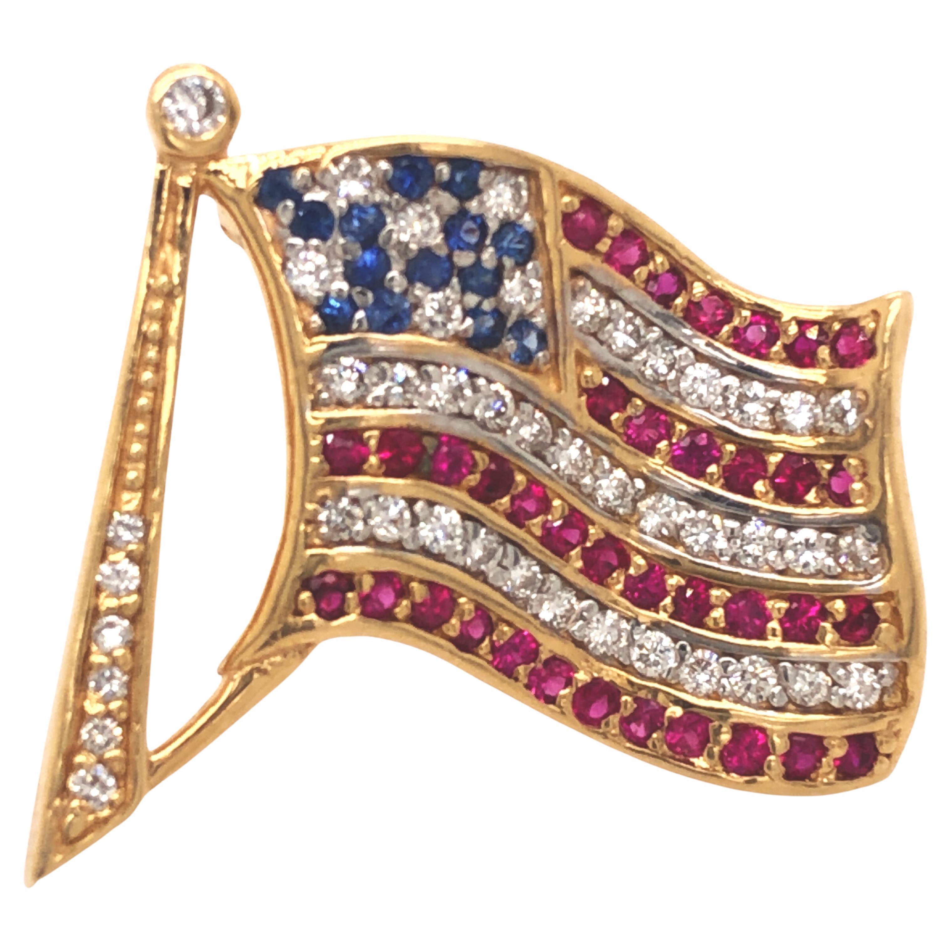 American Flag Ruby, Diamond and Sapphire Pin at 1stDibs